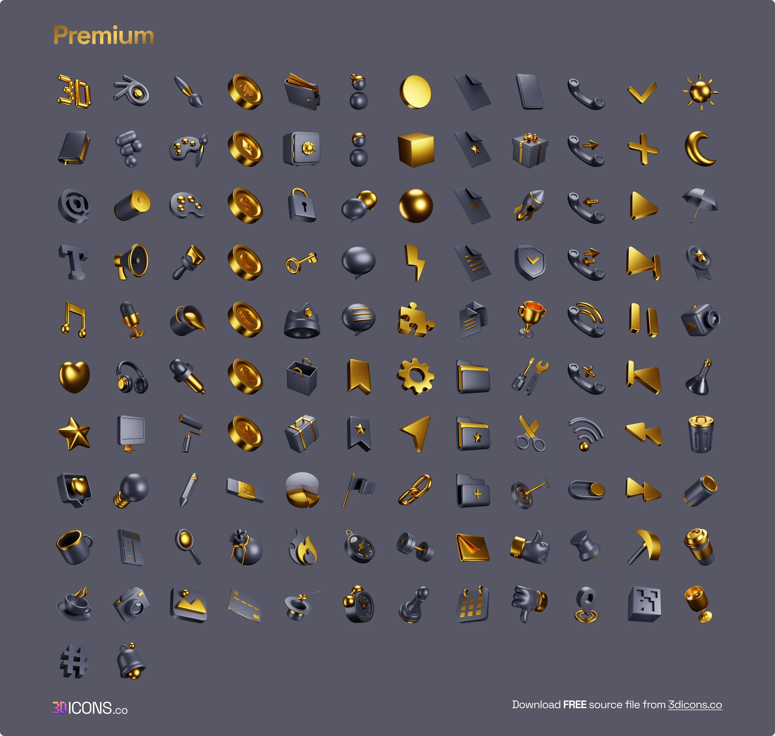 3dicons - Open Source 3D Icon Library - 1440+ beautifully crafted open-source 3D icons. You can use completely free and without attribution for personal or commercial project.