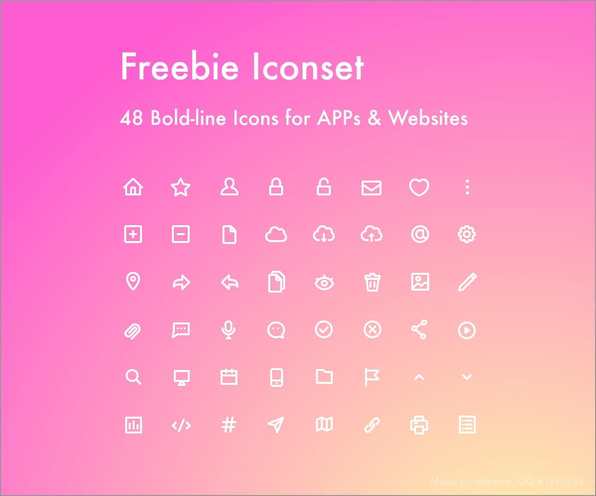 48 Freebie Icons - Bold and Line, includes 48 useful icons. AI and Sketch version