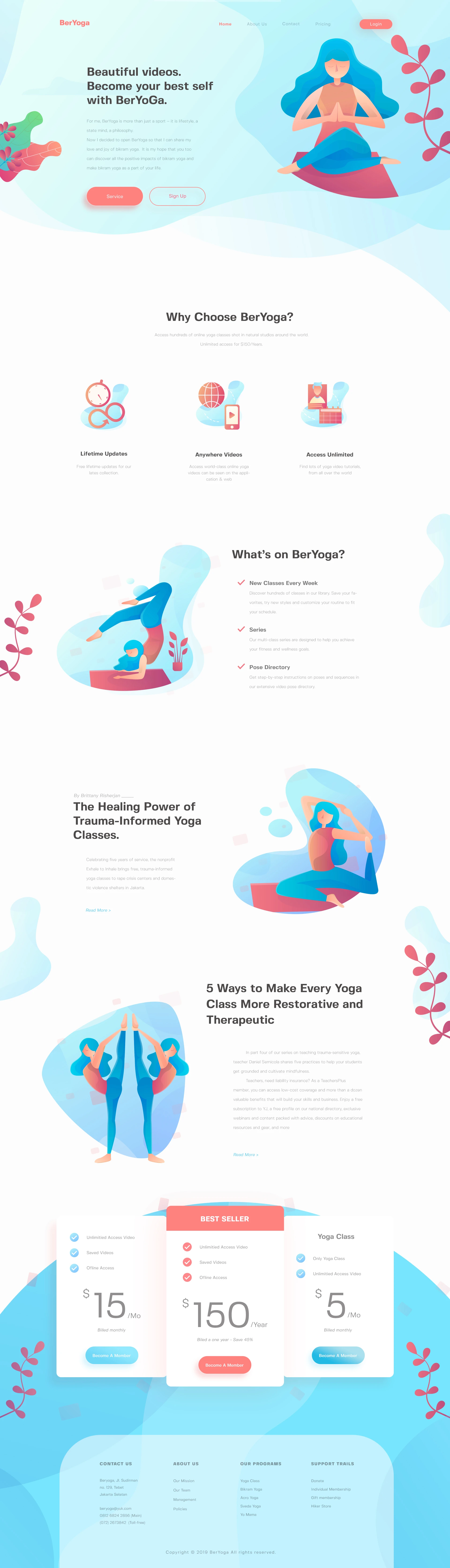 BerYoga - Yoga Landing Page - Elegant and clean landing page design with cool illustration.
