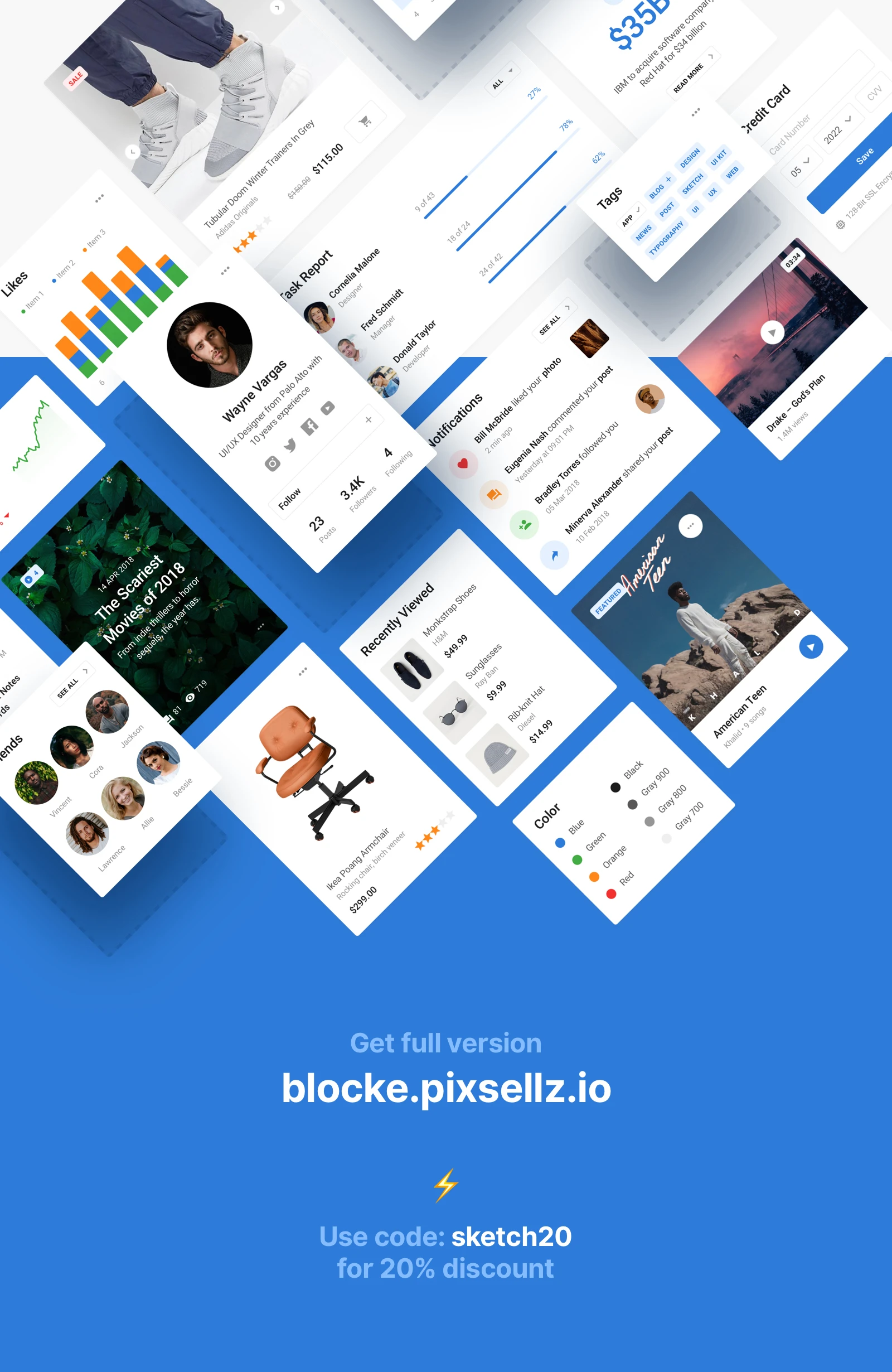 Free Blocke UI Kit - Social - The ultimate universal toolkit for web designers. This kit contains many components from popular categories that will help you quickly design any project at ease. All components are made on the basis of the Design System and you can easily customize it to your needed style.