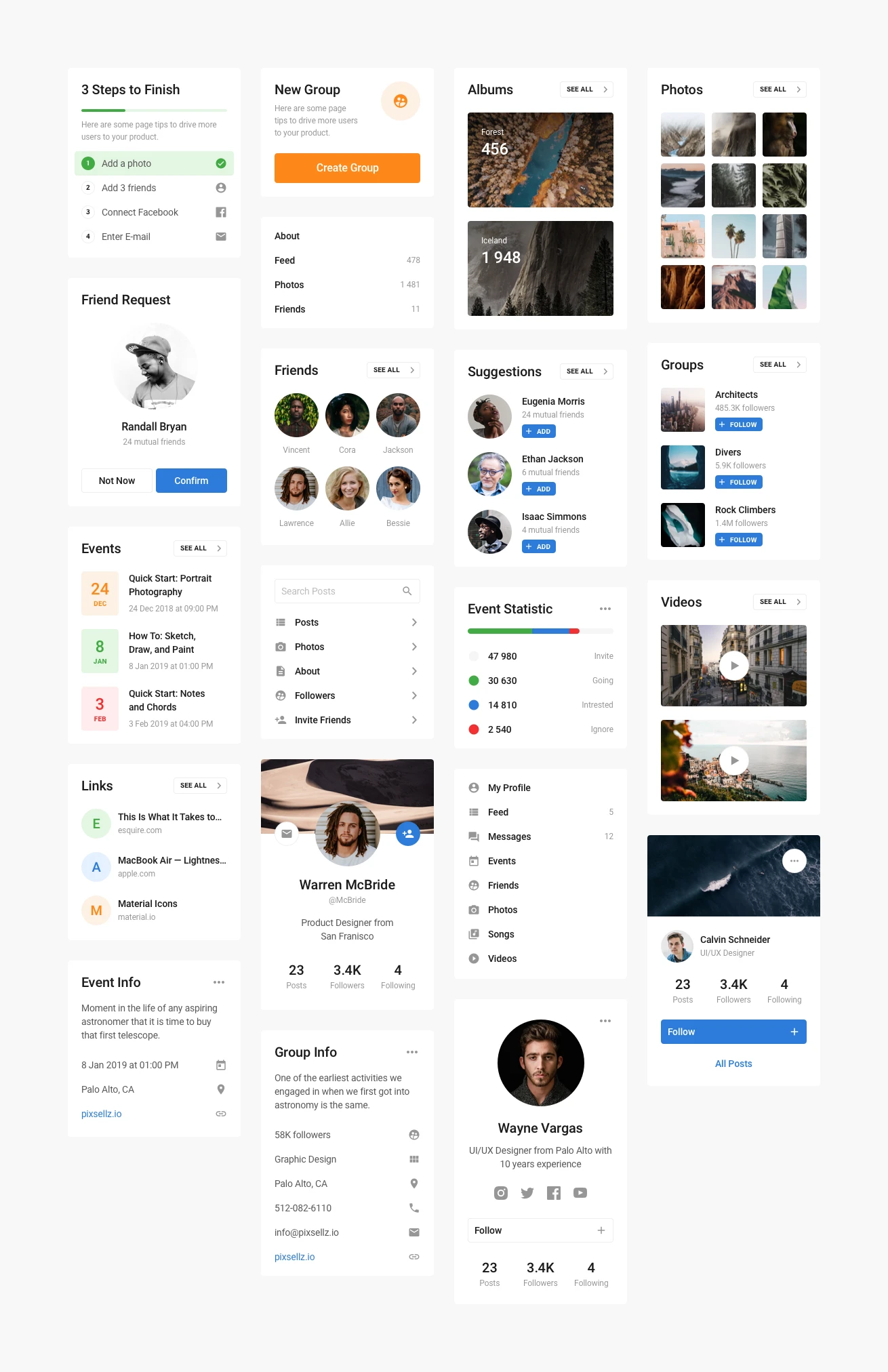 Free Blocke UI Kit - Social - The ultimate universal toolkit for web designers. This kit contains many components from popular categories that will help you quickly design any project at ease. All components are made on the basis of the Design System and you can easily customize it to your needed style.