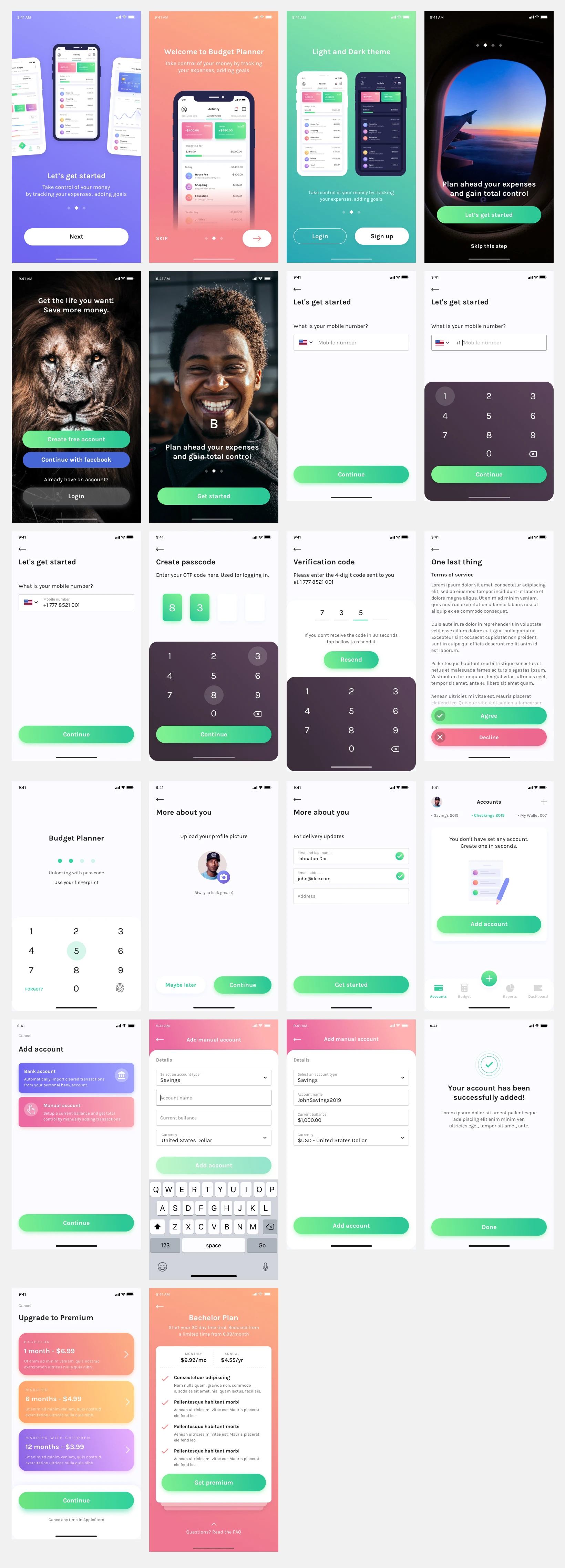 Budget Planner: Onboarding Screens UI Kit - Minimal and clean onboarding screens design, 22 screens for you to get started.