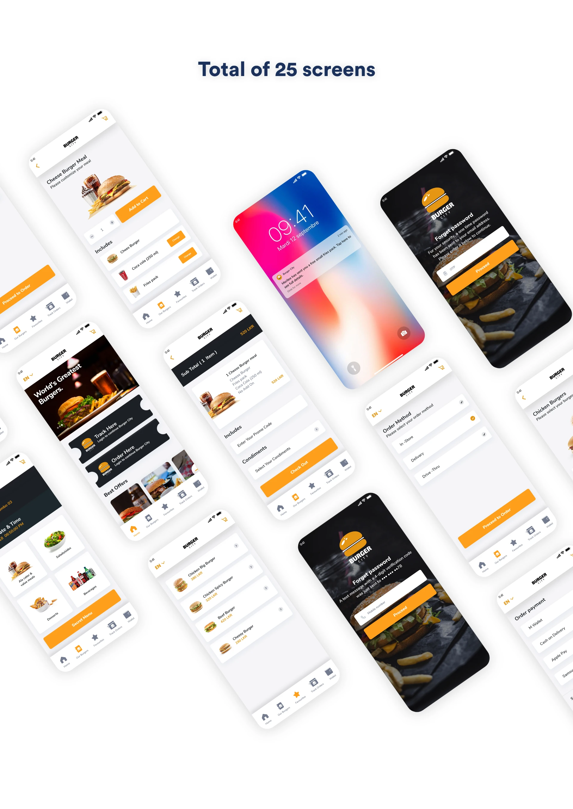 Burger City - Free Adobe XD UI Kit - A mobile UI kit for a burger store. 25 screens for you to get started.