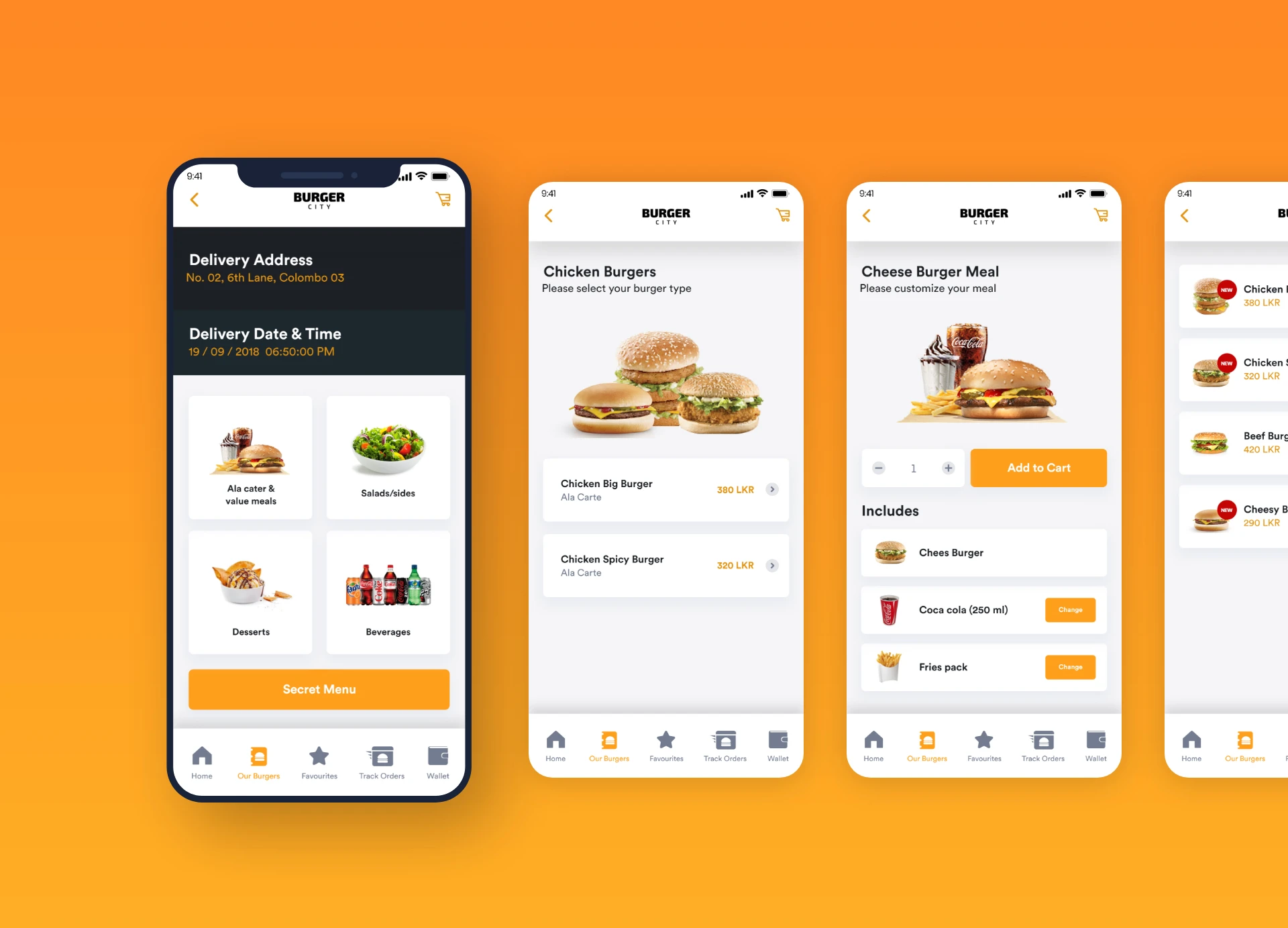 Burger City - Free Adobe XD UI Kit - A mobile UI kit for a burger store. 25 screens for you to get started.