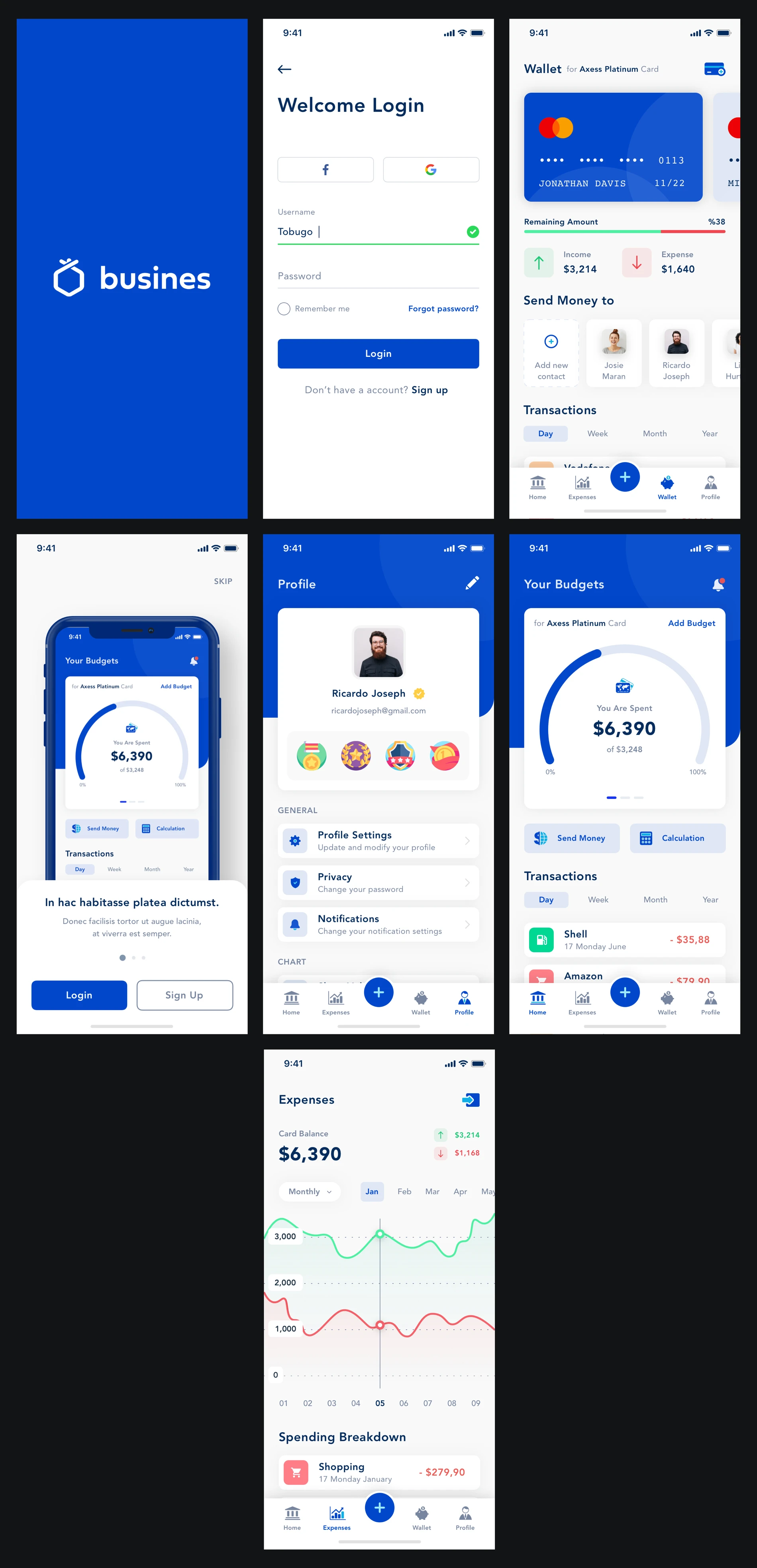 Busines - Bank App for Sketch - Minimal and clean app design, 7 screens for you to get started.