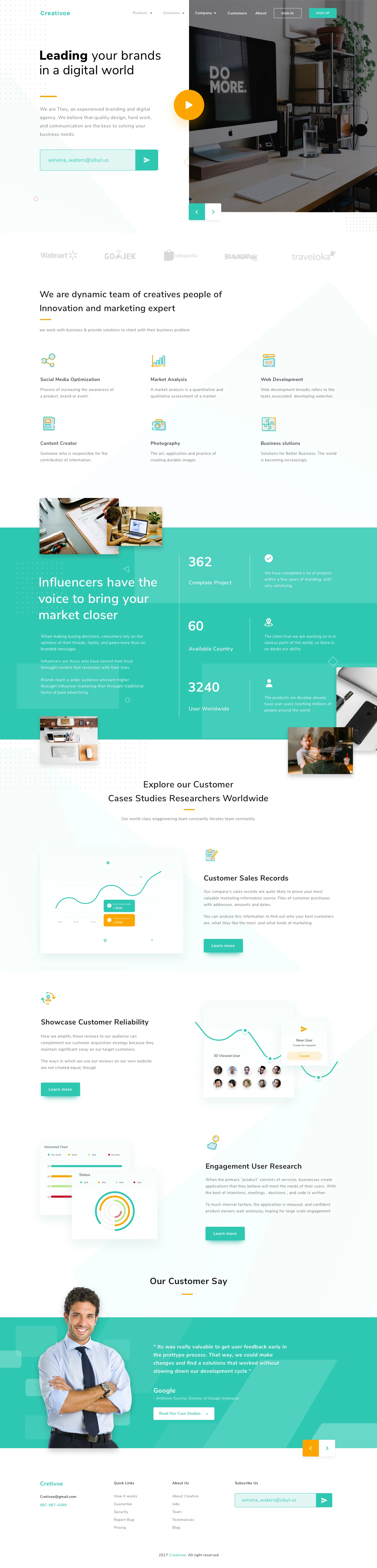 Creativoe Agency Landing Page - Elegant and clean landing page for your agency. Creativoe is a freebie landing page from Pixelz Studio. It's completely free, you can use for personal or commercial purpose.