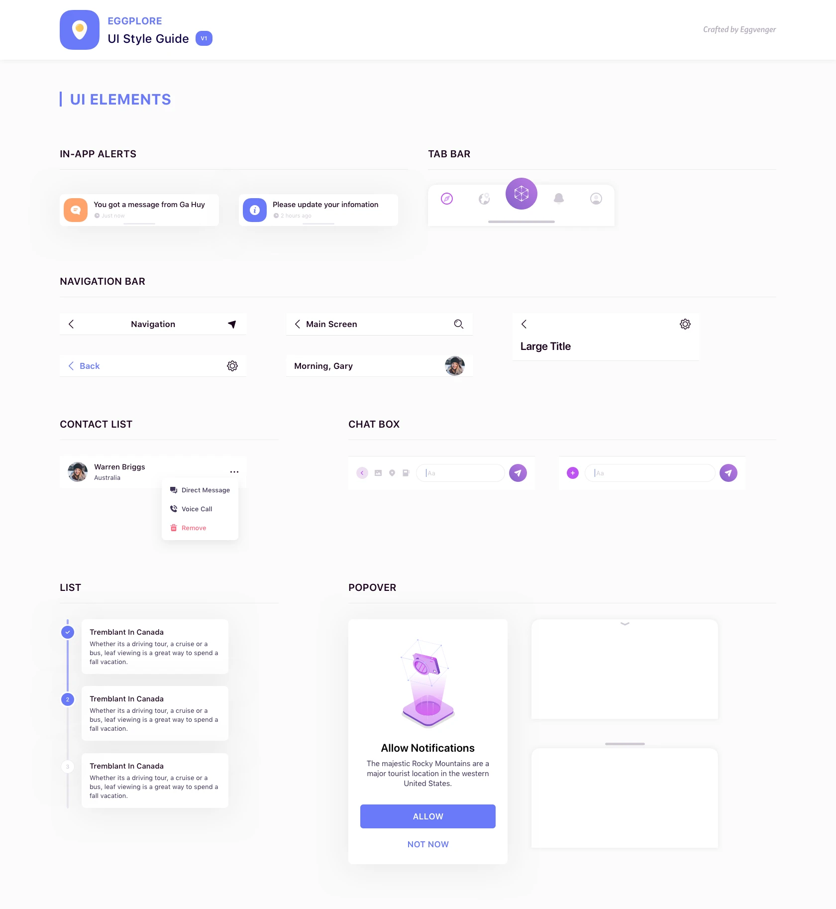 Eggplore UI Style Guide - Elegant and clean template from tmrw. team.