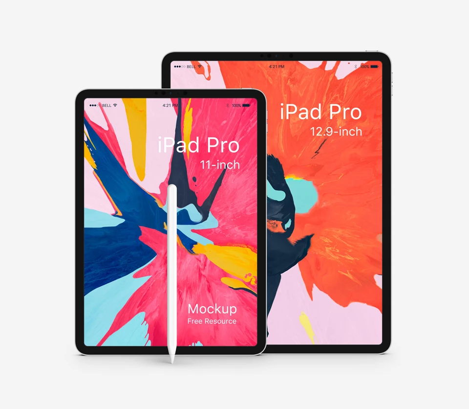 iPad Pro 2018 Mockups - This is the new 10.5 and 12.9 inch PSD iPad Pro in vector shape. This fully scalable vector iPad Pro mockup comes with the new Apple Pencil. Ideal to showcase your web and app design thanks to the smart layer.