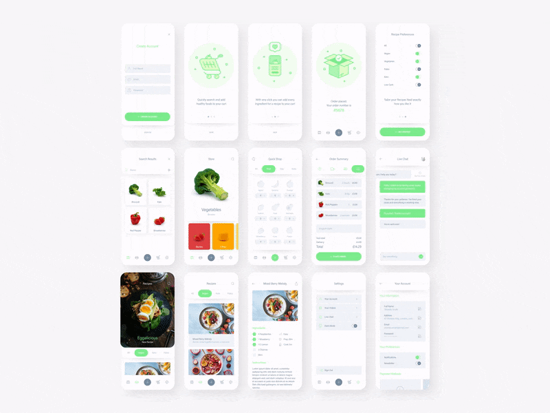 Fresh Food UI Kit for Adobe XD - Fresh Food is an App UI Kit created with Adobe XD that aims to make identifying and ordering healthy foods effortless. The UI kit includes: a suite of assets and icons, mobile and desktop formatted screens, a dark mode version, and plenty of fruits and vegetables!