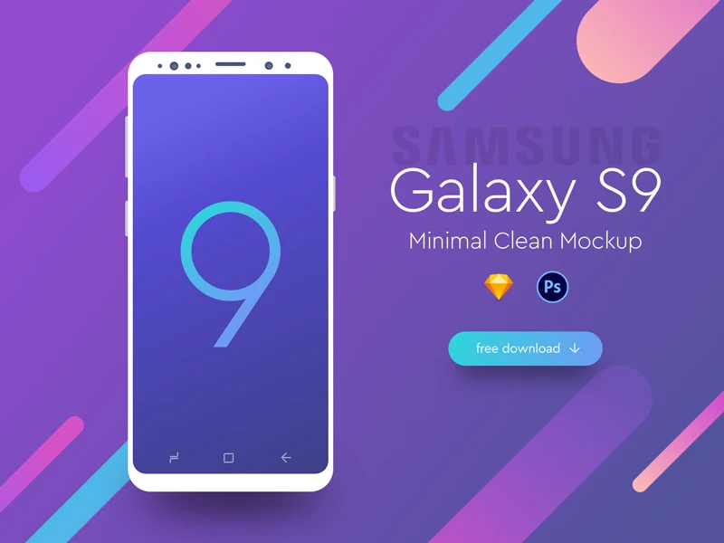 Samsung Galaxy S9 Minimal Flat Mockup - Minimal clean mockups for Samsung Galaxy S9. Fully editable, including Sketch and PSD files.