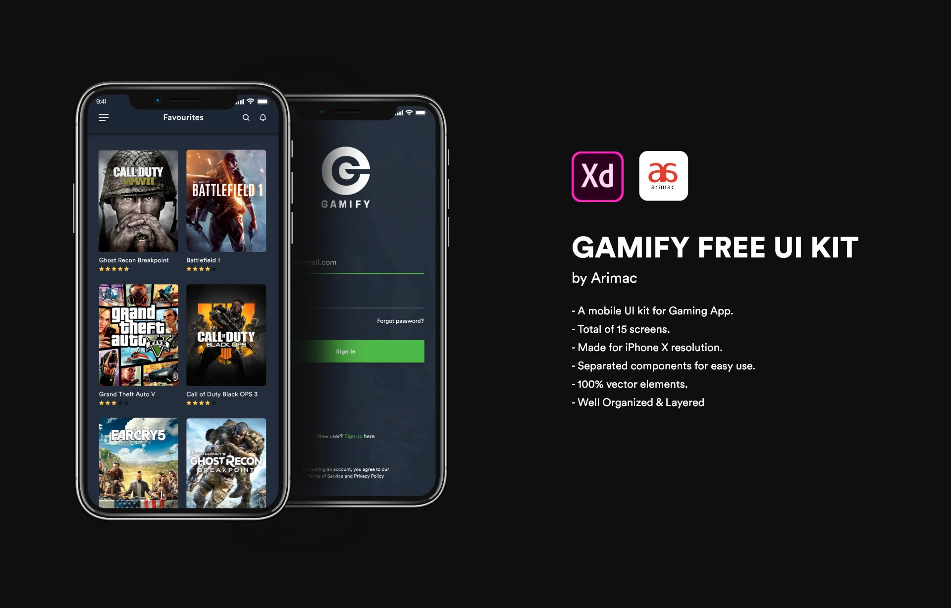 Gamify - Free Adobe XD UI Kit - A mobile UI kit for Gaming App