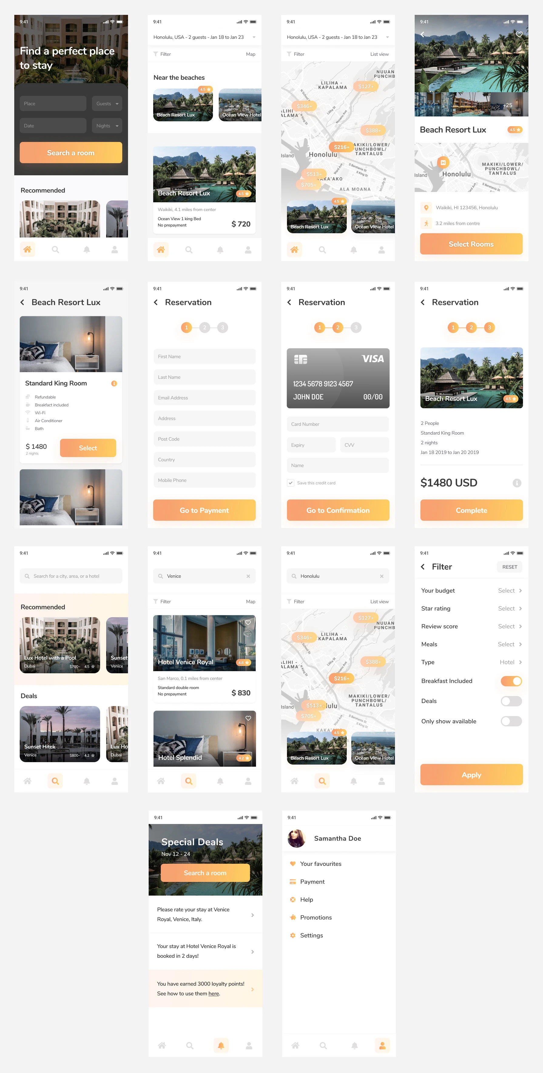 Hotelify - Hotel Booking App for Figma - Minimal and clean app design, 14 screens for you to get started.