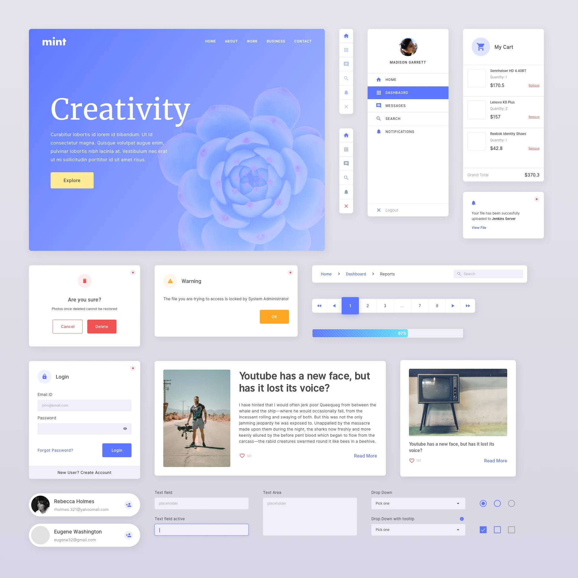 Mint - Free Sketch UI Kit - Unique styling to begin design projects for websites