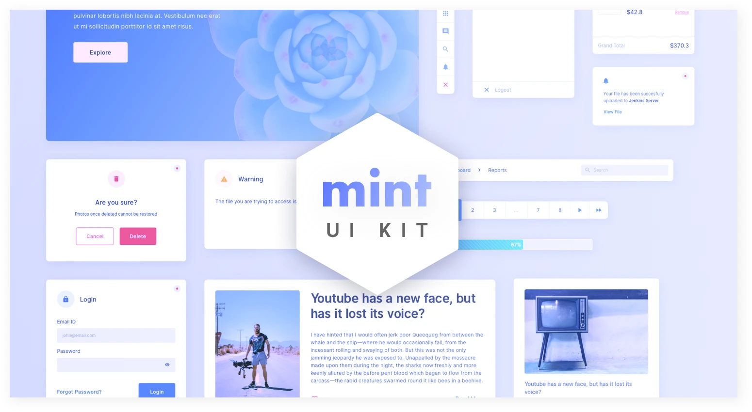 Mint - Free Sketch UI Kit - Unique styling to begin design projects for websites