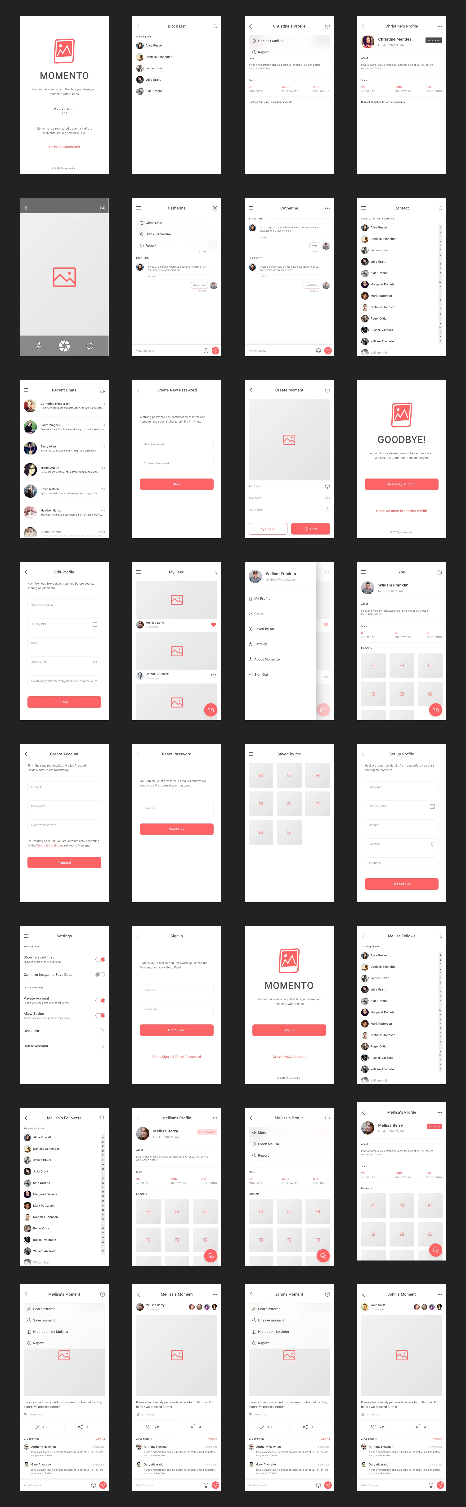 Momento - Free Sketch UI Kit - Design for social media applications by Kuldeep Sharma