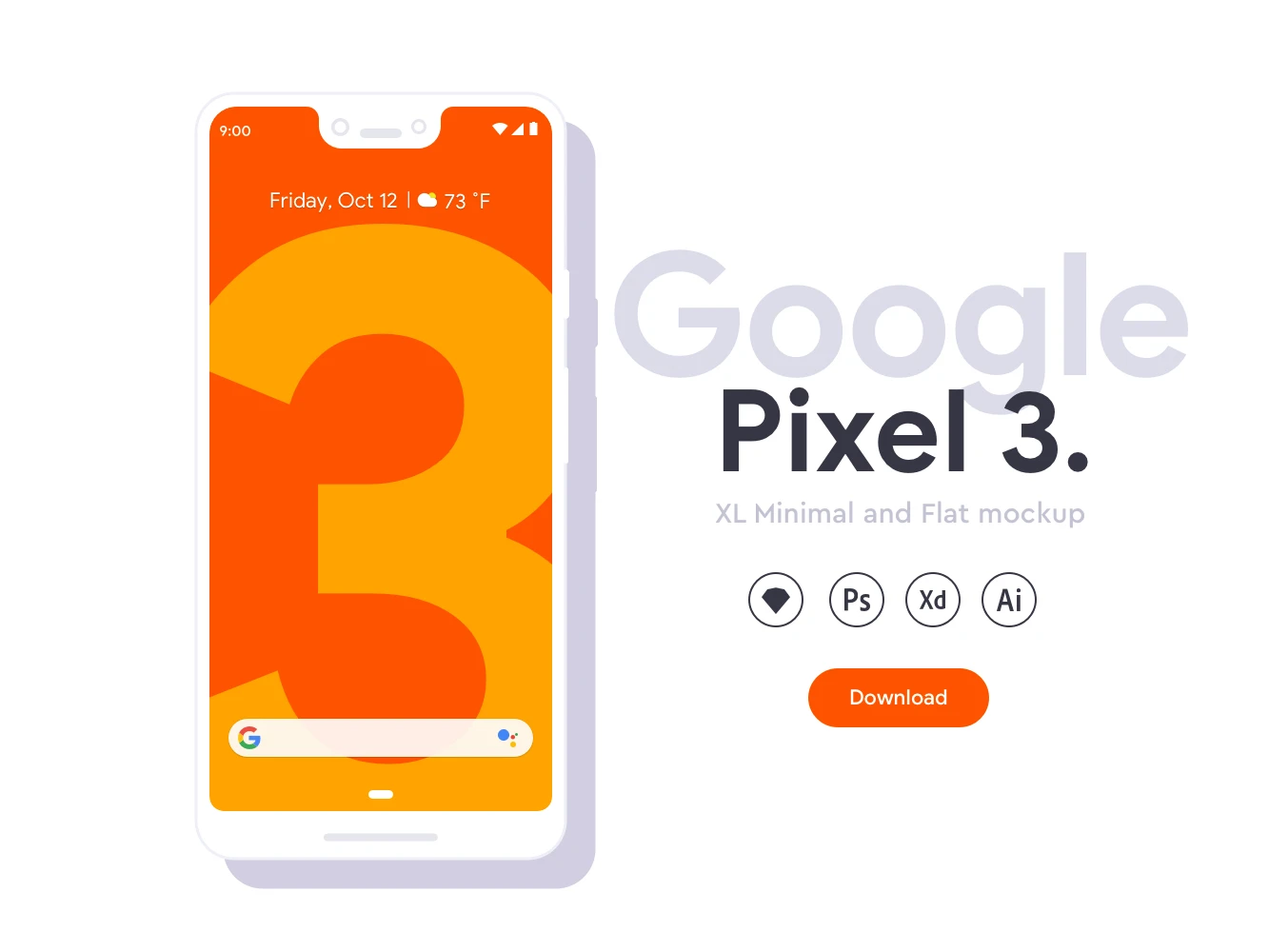 Google Pixel 3 XL Flat Mockups - Minimal clean mockups for Google Pixel 3 XL. Fully editable Including XD, Sketch, PSD and AI files