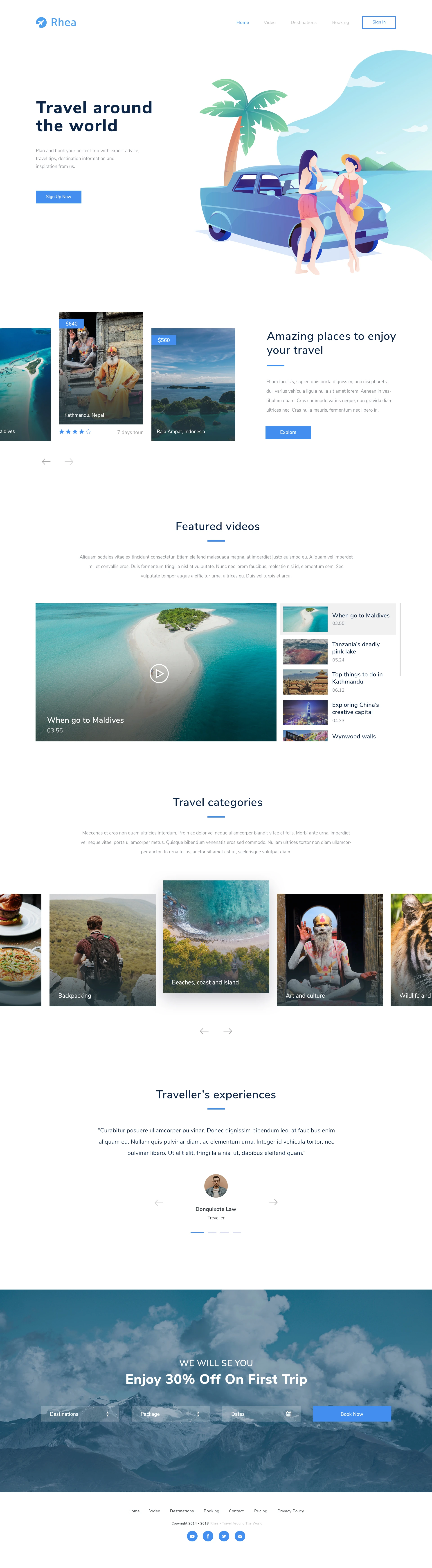Rhea - Travel Landing Page - Elegant and clean landing page design with cool illustration.