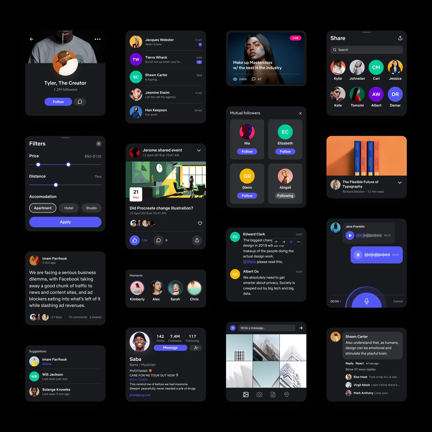 Social UI Kit for Figma - Minimal and clean UI Kit, 16 screens for you to get started