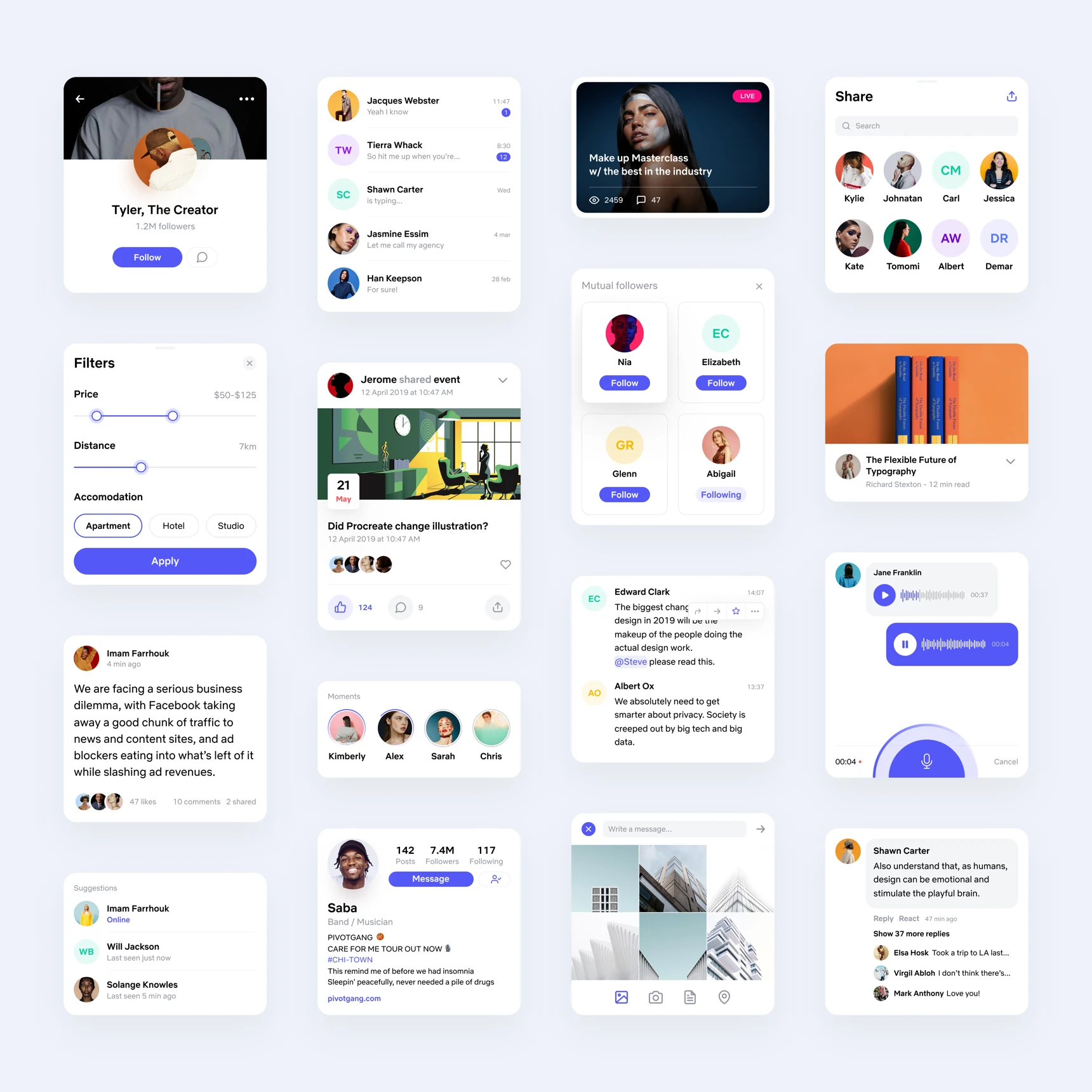 Social UI Kit for Figma - Minimal and clean UI Kit, 16 screens for you to get started