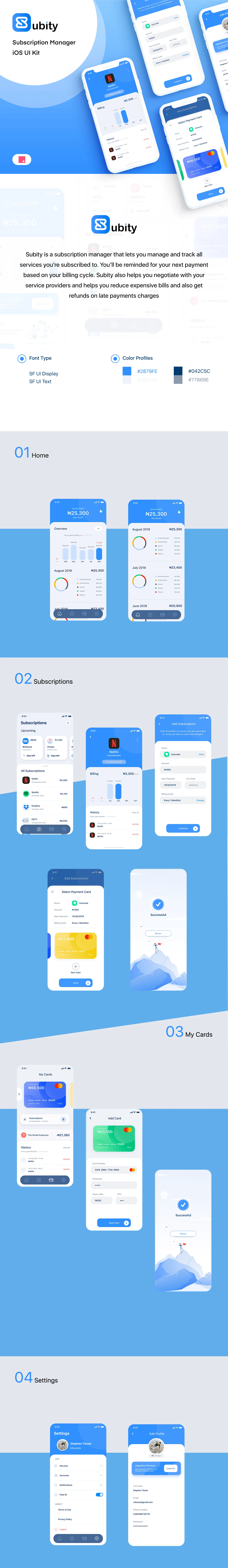 Subity UI Kit - Subscription Manager - Subity is a subscription manager app designed with InVision Studio to help track and manage your subscriptions.