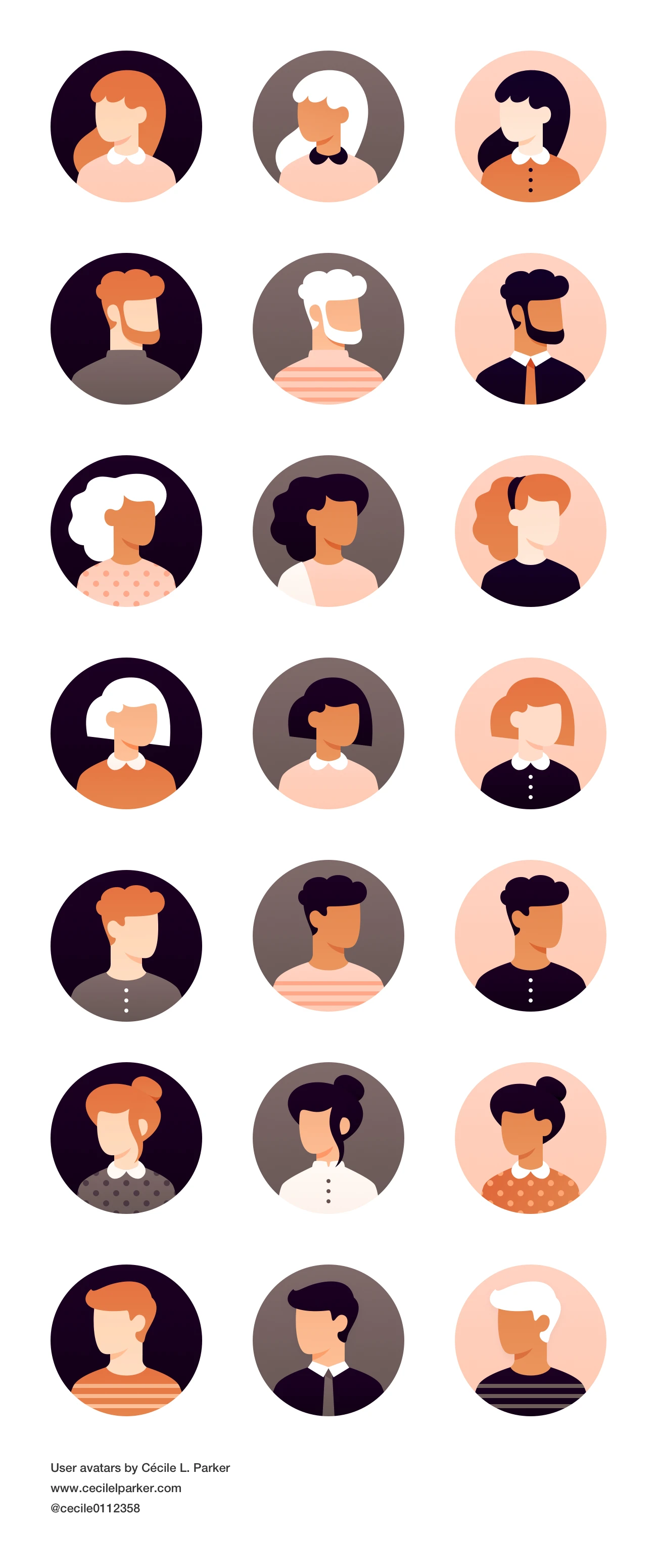 User Avatars for Sketch - Here's a set of 21 user avatars. Elegant and clean avatar for any kind of project.