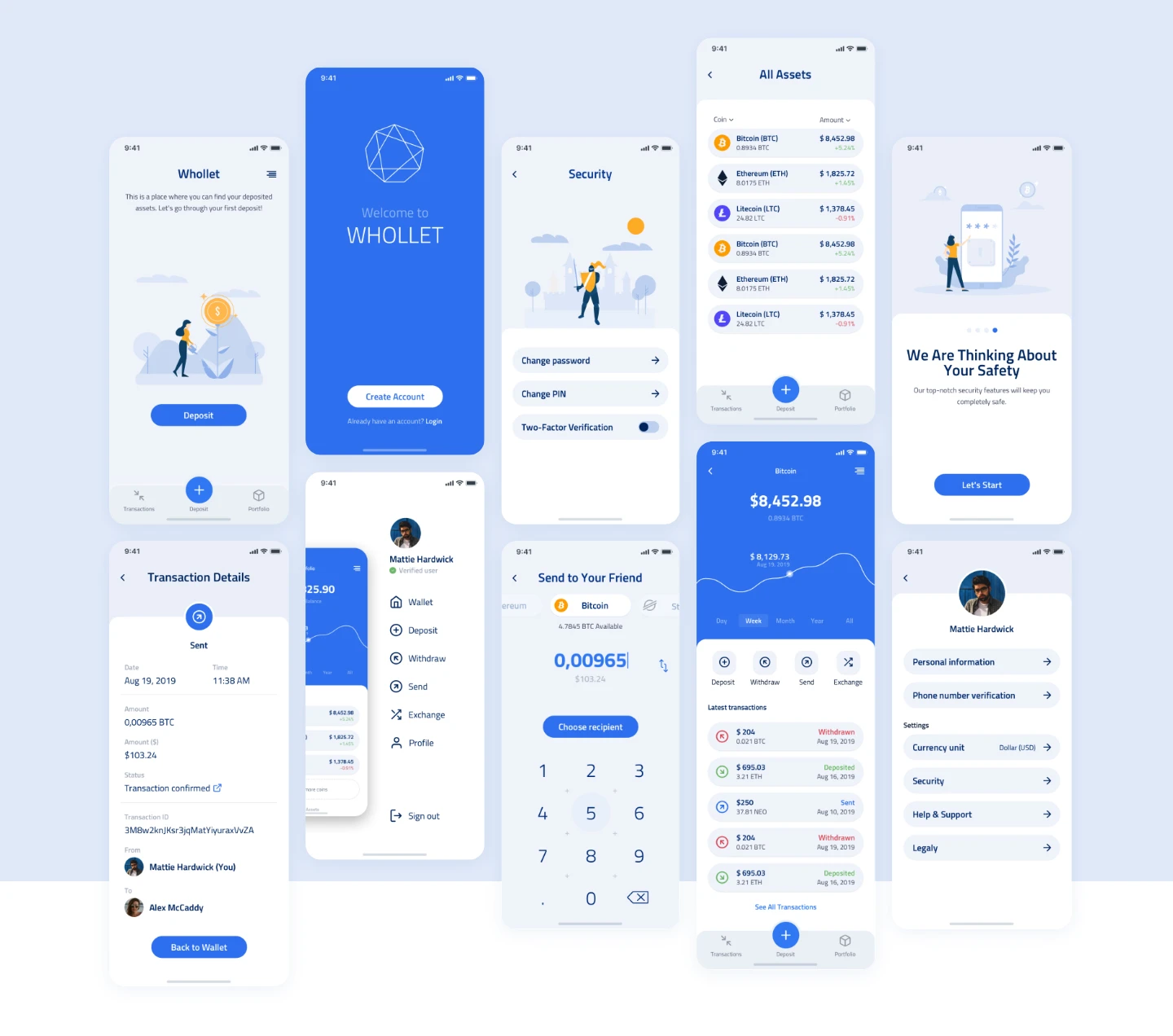 Whollet Crypto Wallet Free UI Kit - A comprehensive crypto wallet UI kit. A completely free resource for product developers / UI designers all over the world who want to use and help develop standardized crypto wallet interactions and design patterns.