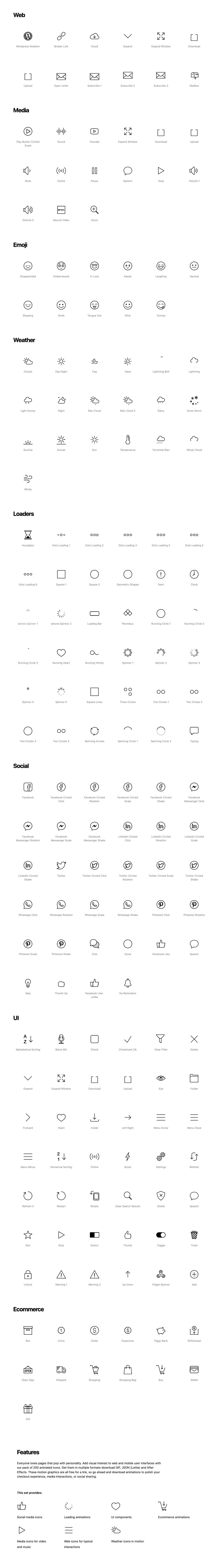 Animated Icons - 200 Free Icons - Add user delight to your site with this free pack of 200+ animated icons in JSON (Lottie), GIF, and After Effects formats.