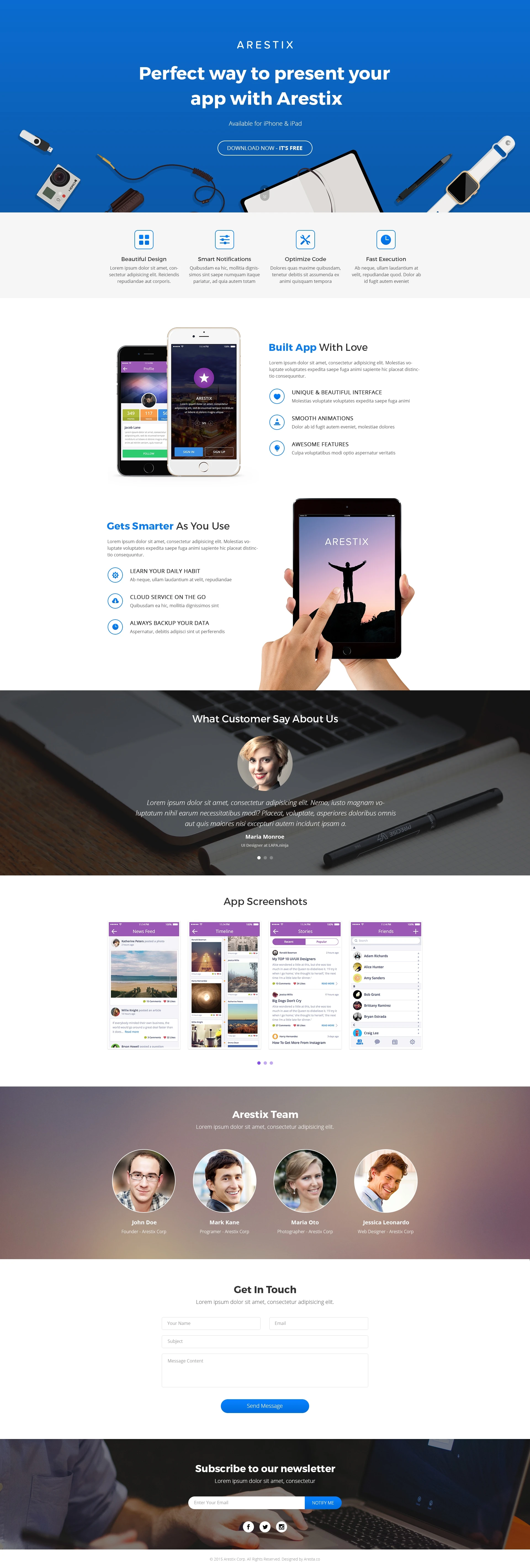Arestix App Landing Page - Based on Bootstrap grid system, 03 theme colors. Beautiful, modern and clean design