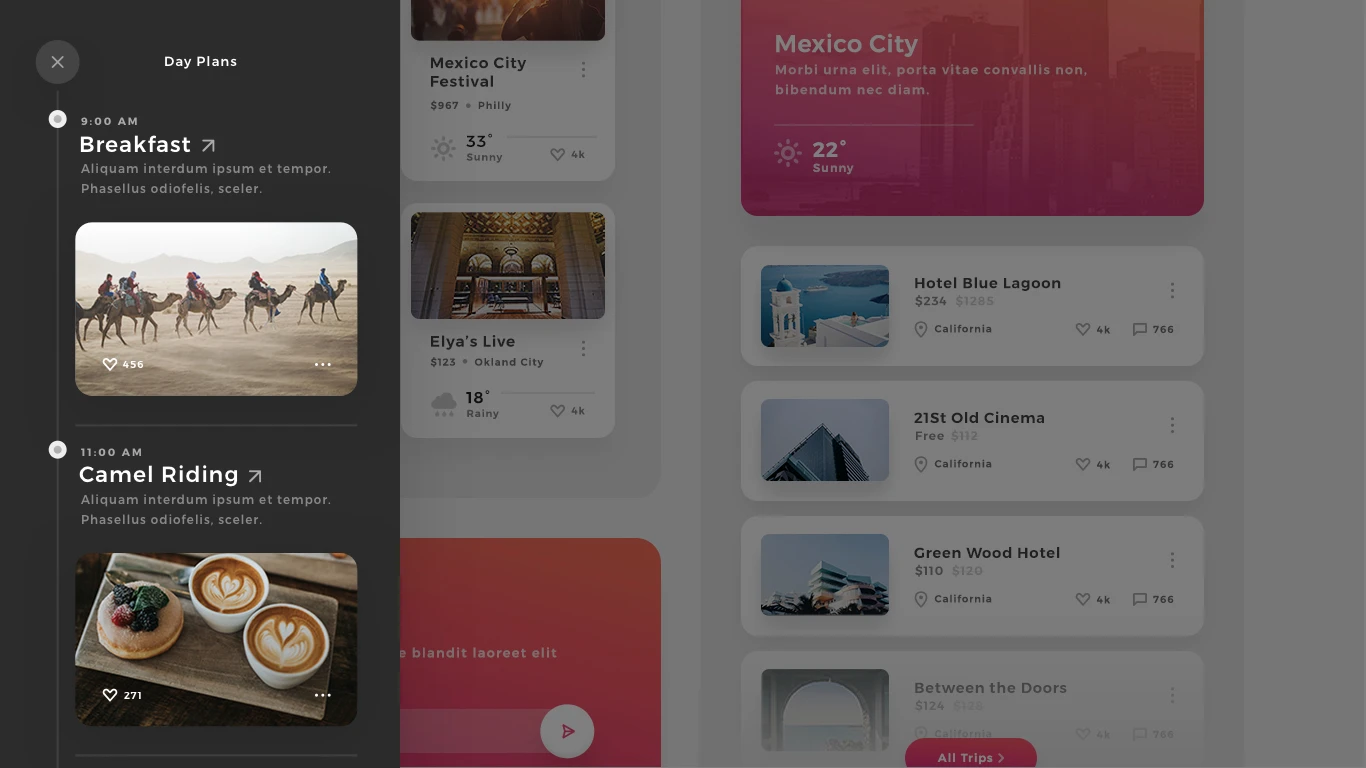 Atlas - Free Mobile UI Kit - Atlas is a free travel app UI kit from InVision. Layouts sized for mobile, desktop, and tablet and available in Sketch and PSD formats.