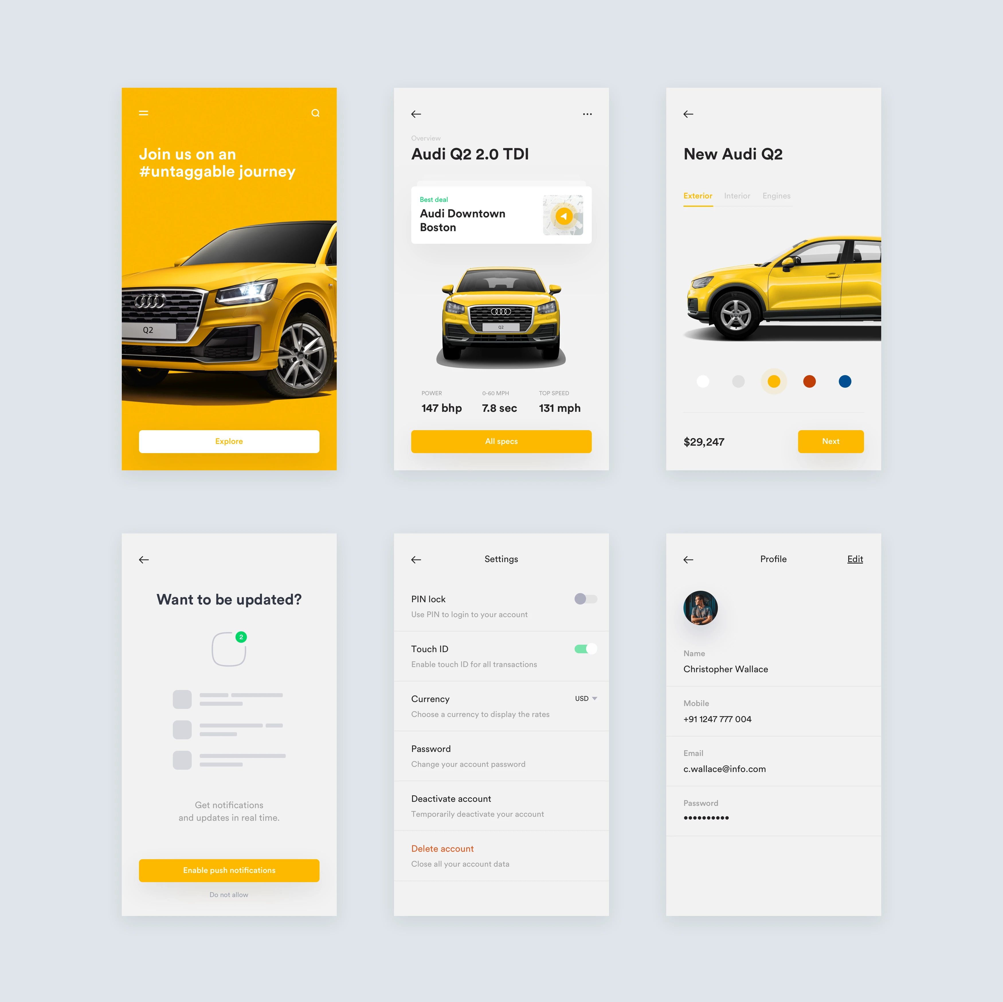 Audi Freebie - Minimal and clean app design, 6 screens for you to get started