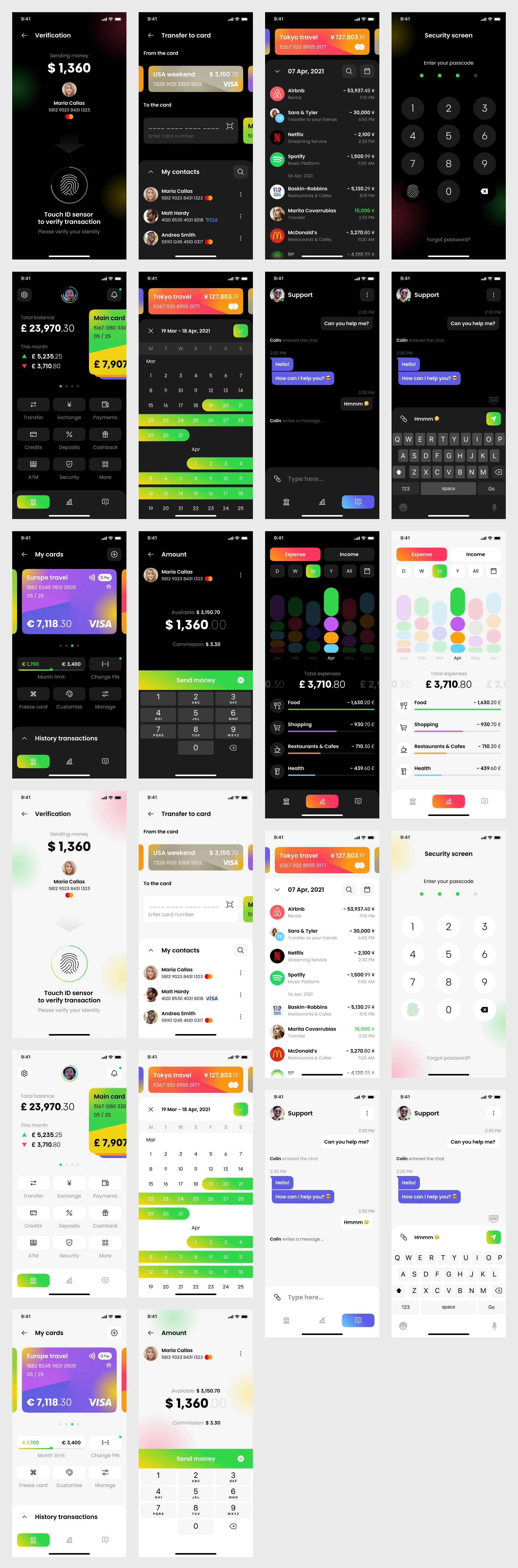Banking App Free UI Kit for Figma - Clean and clear UI Kit with necessary stuff to create design projects. It features 22 mobile screen pages to get you started on your projects.