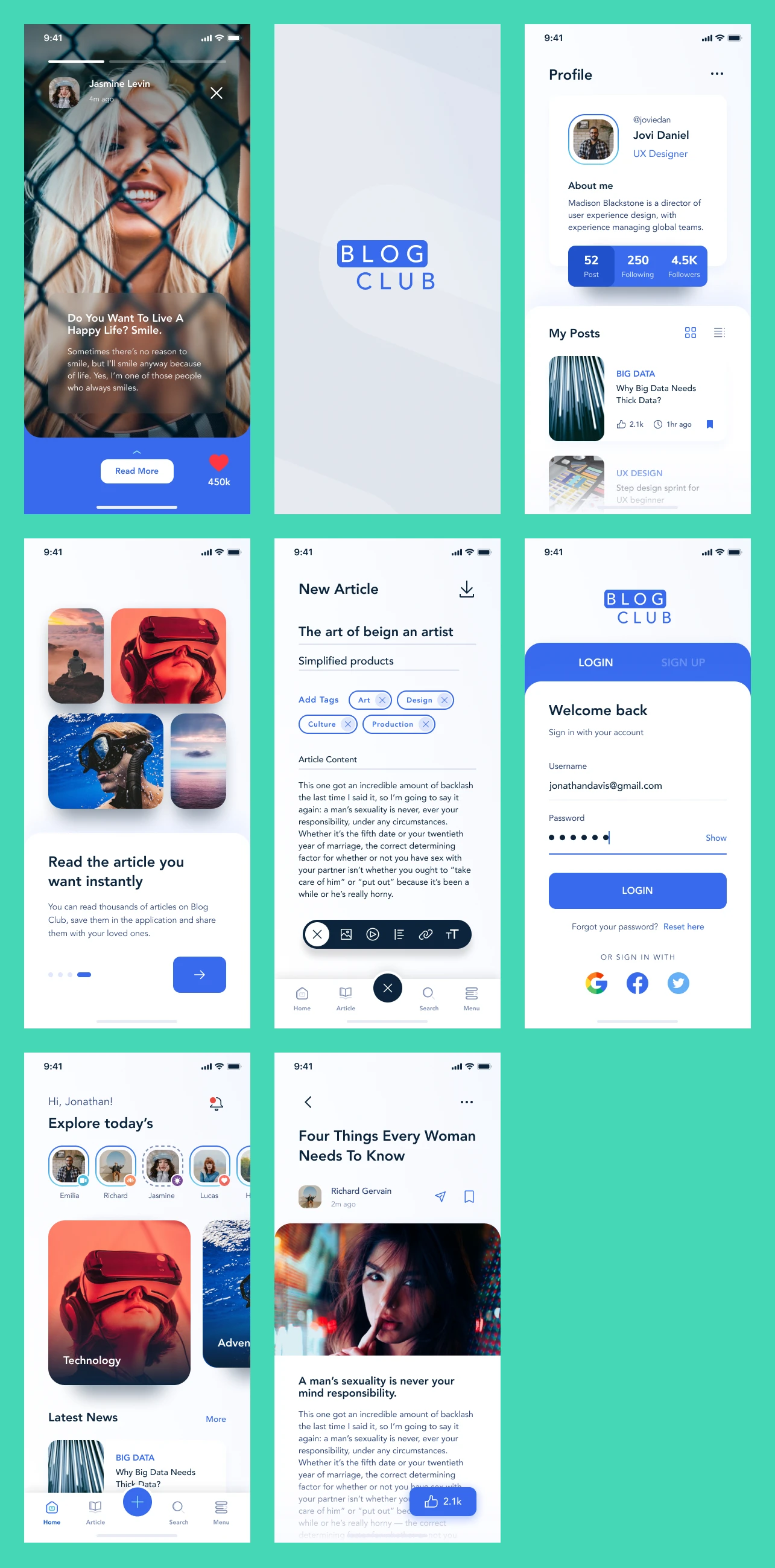 Blog Club Free UI Kit for Figma - Clean and clear UI Kit with necessary stuff to create a new blog.