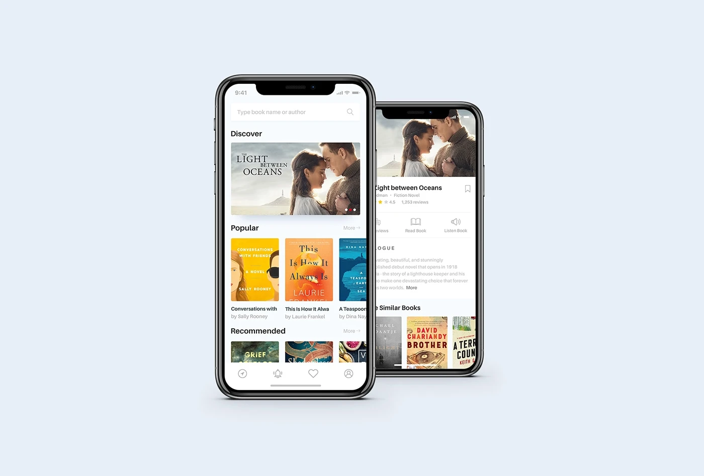 Book App Concept - Clean reading app design, includes 3 screens, black and white version