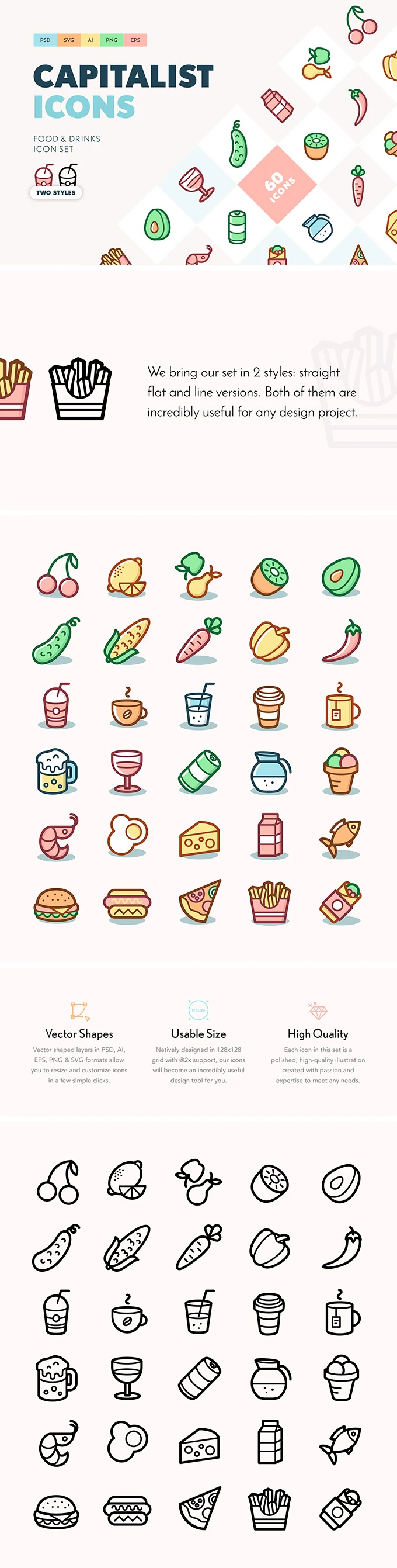 Capitalist Food and Drinks Icon Set - A free gastronomic icon set in various formats by Pixelbuddha