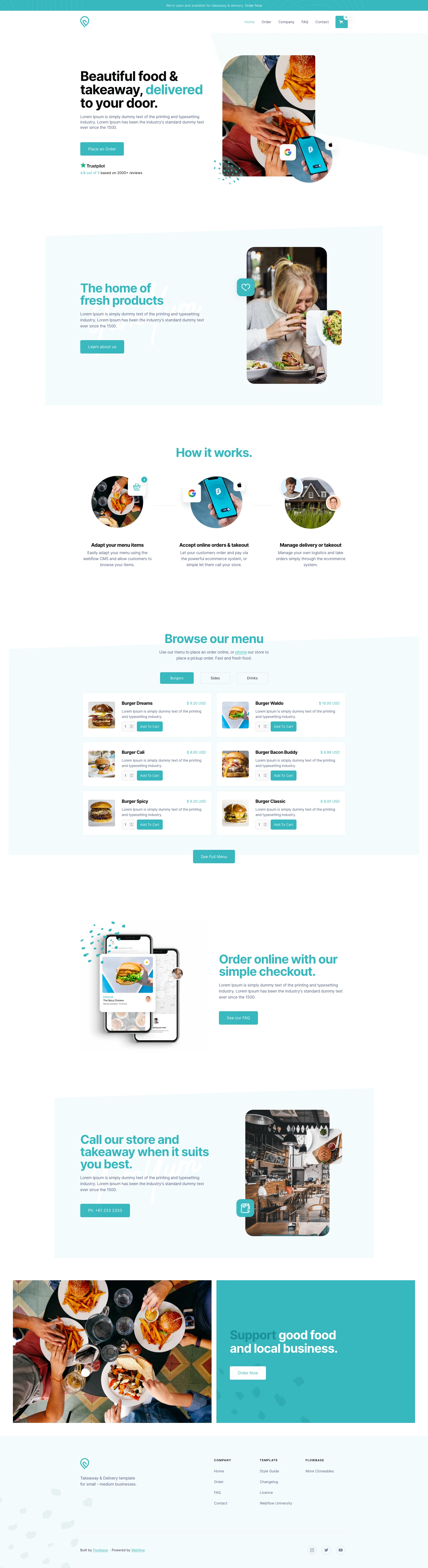 Chomp Restaurant - Free Webflow Template - Chomp Webflow Ecommerce Template is the complete package for businesses wanting to provide & sell their products online. Tailored towards restaurants and the food industry, your business can rapidly adjust the template and provide a beautiful e-commerce experience.
