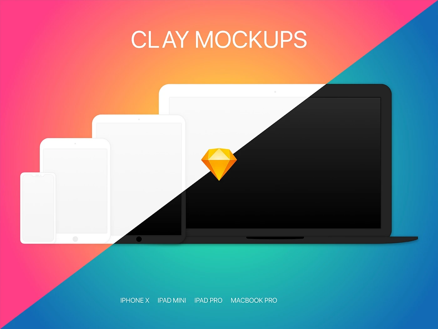 Clay Device Mockups - Includes iPhone X, iPad Mini, iPad Pro, and Macbook Pro devices in light and dark