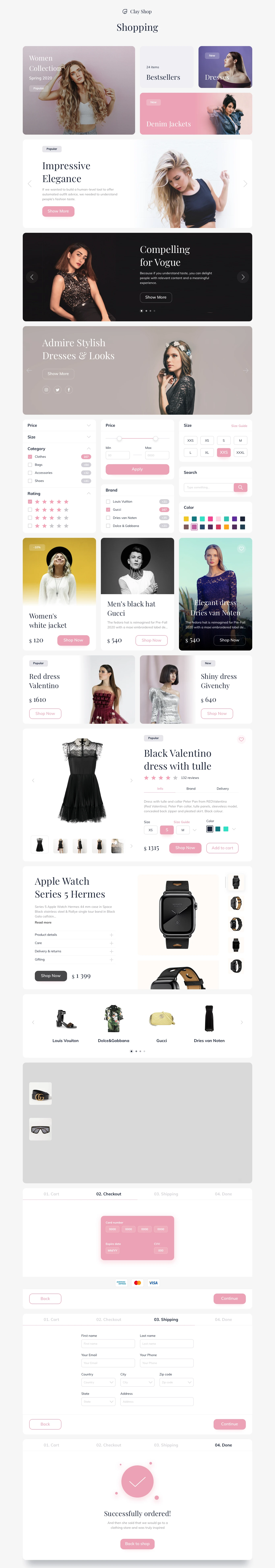Clay Shop E-commerce UI Kit For Sketch - Ultimate e-commerce UI Kit with 5 pages and 60+ Components. Easy to resize and customize. All components carefully named sorted. With free Google fonts.