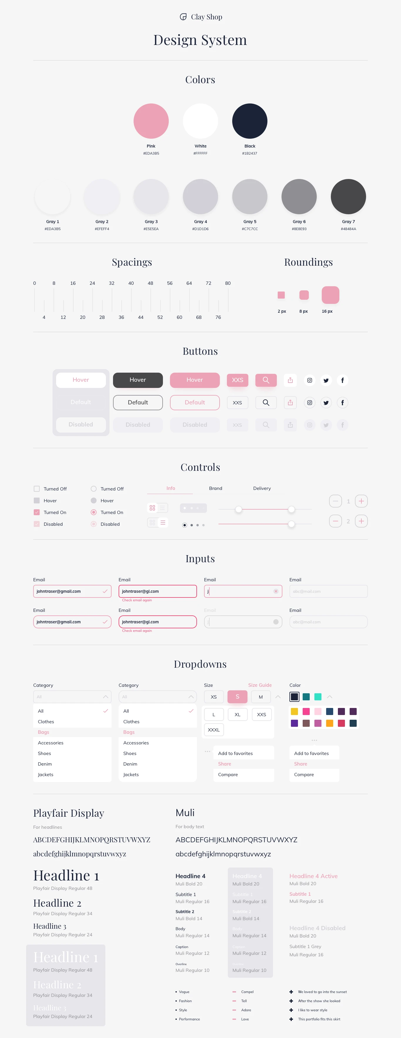 Clay Shop E-commerce UI Kit For Sketch - Ultimate e-commerce UI Kit with 5 pages and 60+ Components. Easy to resize and customize. All components carefully named sorted. With free Google fonts.