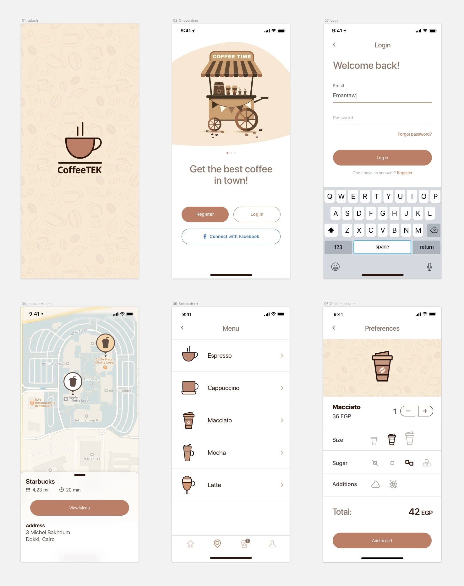 Coffee App Freebie - Minimal and clean app design, 6 screens for you to get started