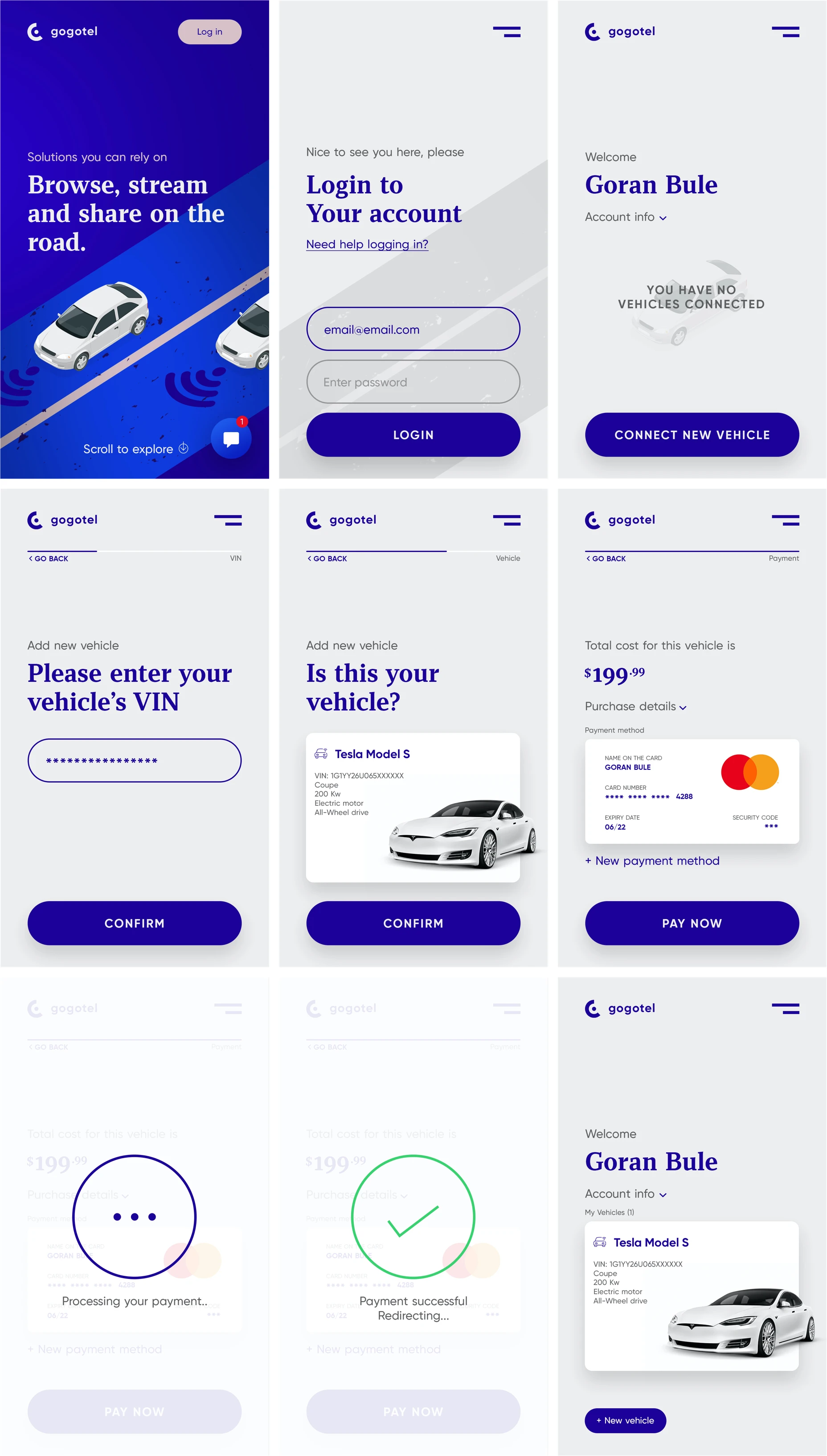 Connected Car App for Photoshop - Minimal and clean app design, 9 screens for you to get started.
