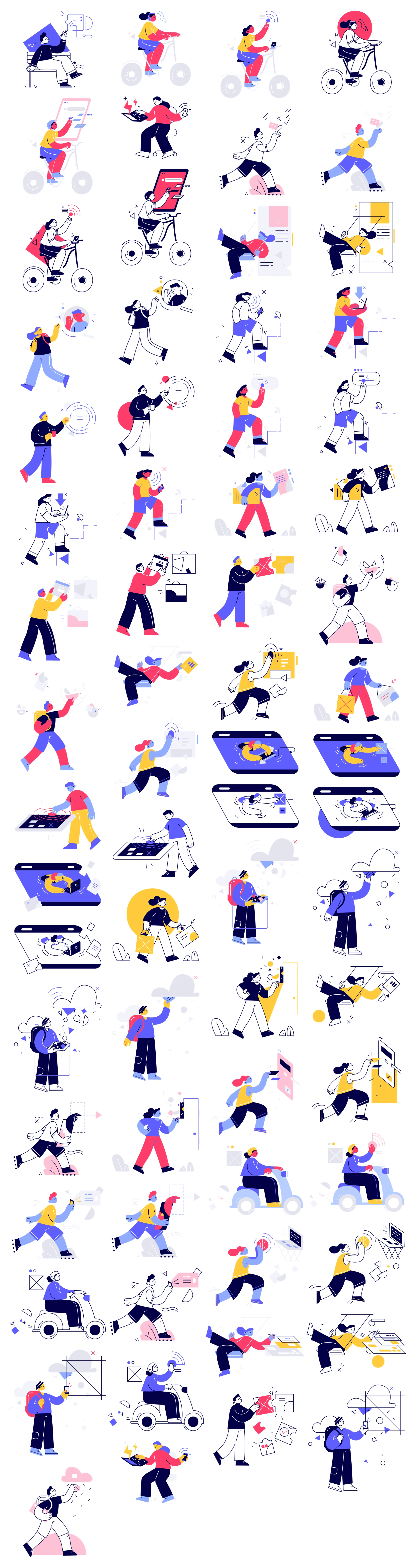 Control Free Illustrations - Control is a stylish illustration library with 18 characters with 3 different action scenes for each illustration. All illustrations are available in 2 styles: solid and linear. Download PNG files for free or purchase the pack and get access to fully editable AI & SVG files.