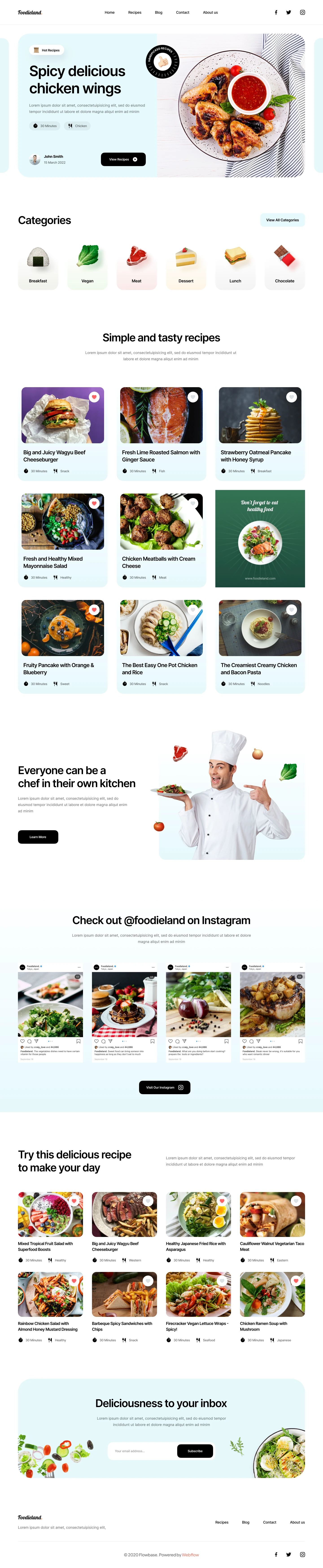 Cooking Free Template for Figma - This landing page is designed to streamline the process of starting new design projects by offering easy access to essential elements such as a homepage, recipe details, blog list page, blog post page, and contact page. 