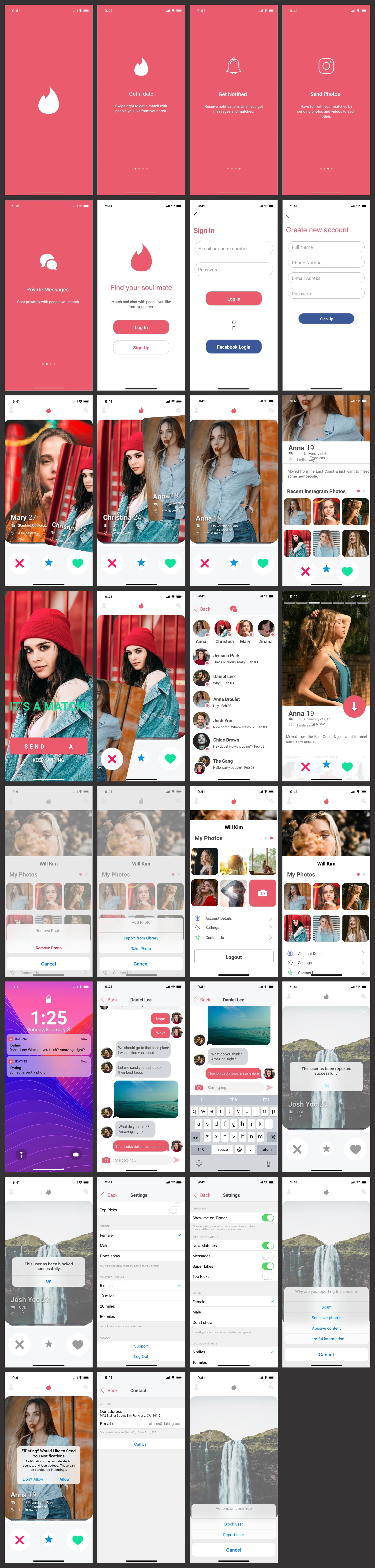 Dating App UI Kit for Sketch - Free dating app design UI kit in Sketch, to fast track the design of your next mobile dating app. With beautiful UI elements and a well thought out UX, this dating app contains more than 30 carefully crafted screens.