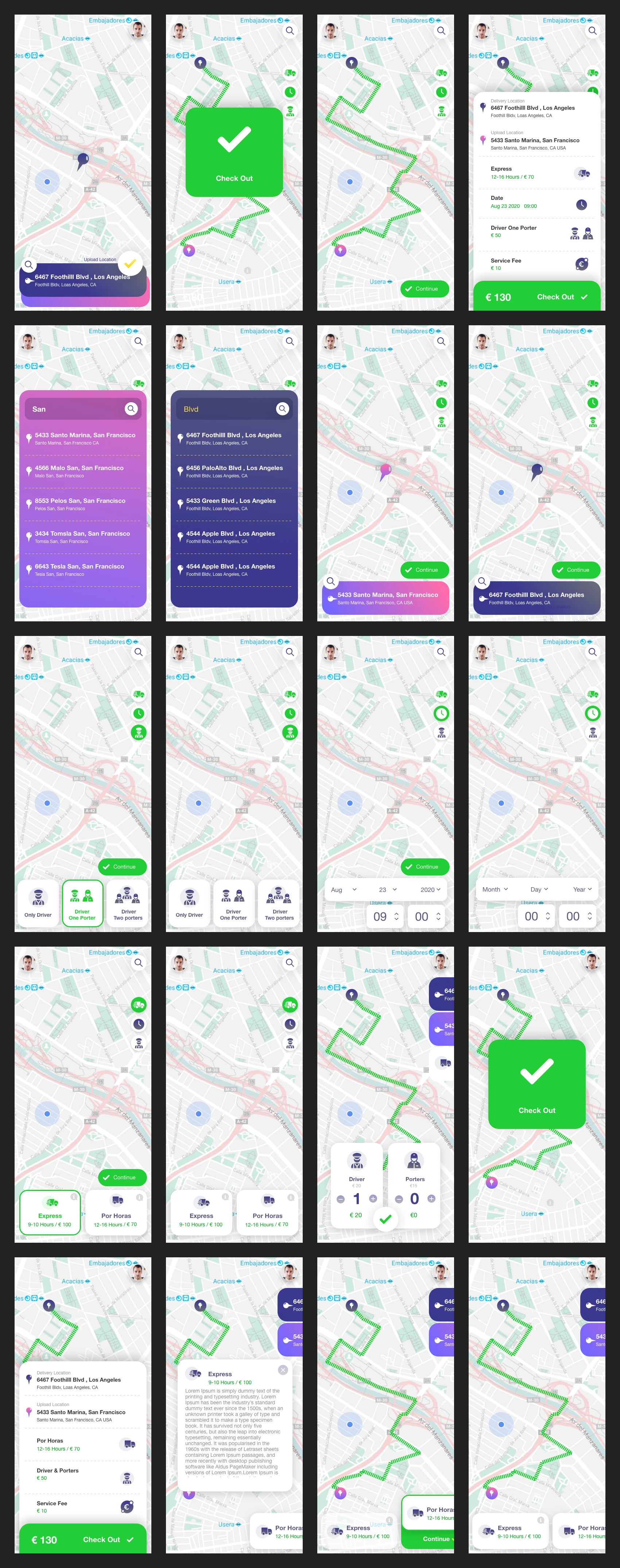 Delivery Truck App Free UI Kit for Adobe XD - Delivery Truck App is free mobile UI Kit designed exclusively for Adobe XD. It features 25+ mobile screen pages to get you started on your projects.