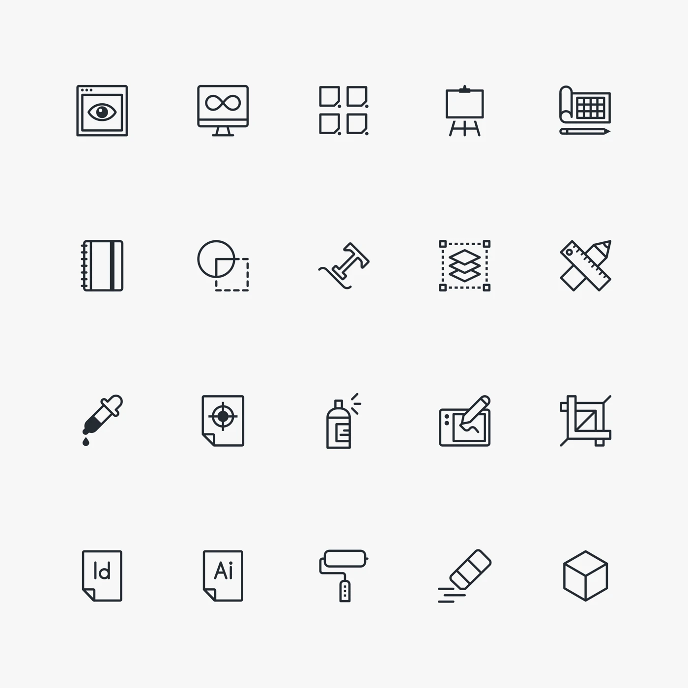 Design Tools Free Icon Pack - Grab this free icon pack with 20 graphic design & freelance-related icons. Comes in four colors—black, white, gray, and hot pink.