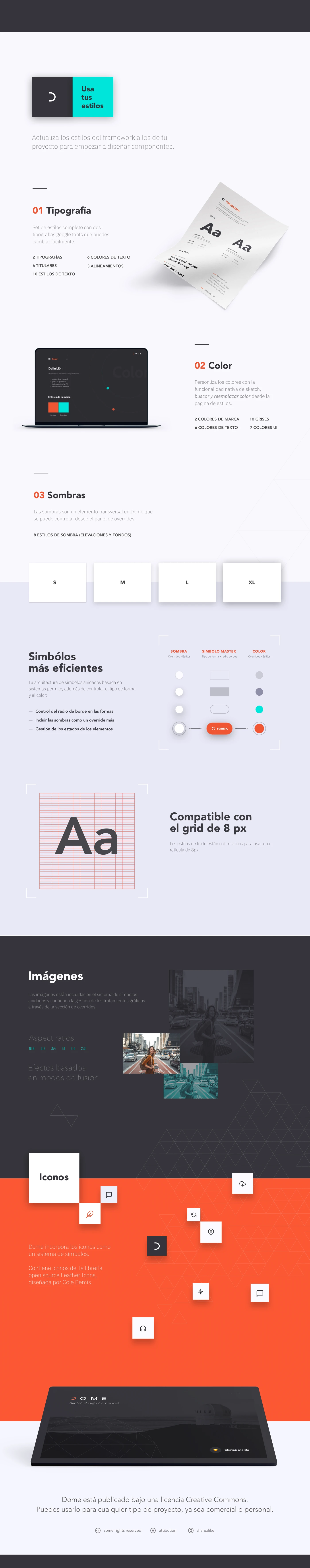 Dome Design System Framework - Dome is a set of styles and symbols that allow you to create a design system from scratch. You will find shapes, states, graphic treatment of images are defined as styles and also a complete set of text styles (6 headlines, 10 text styles and buttons) easily editable and customizable.