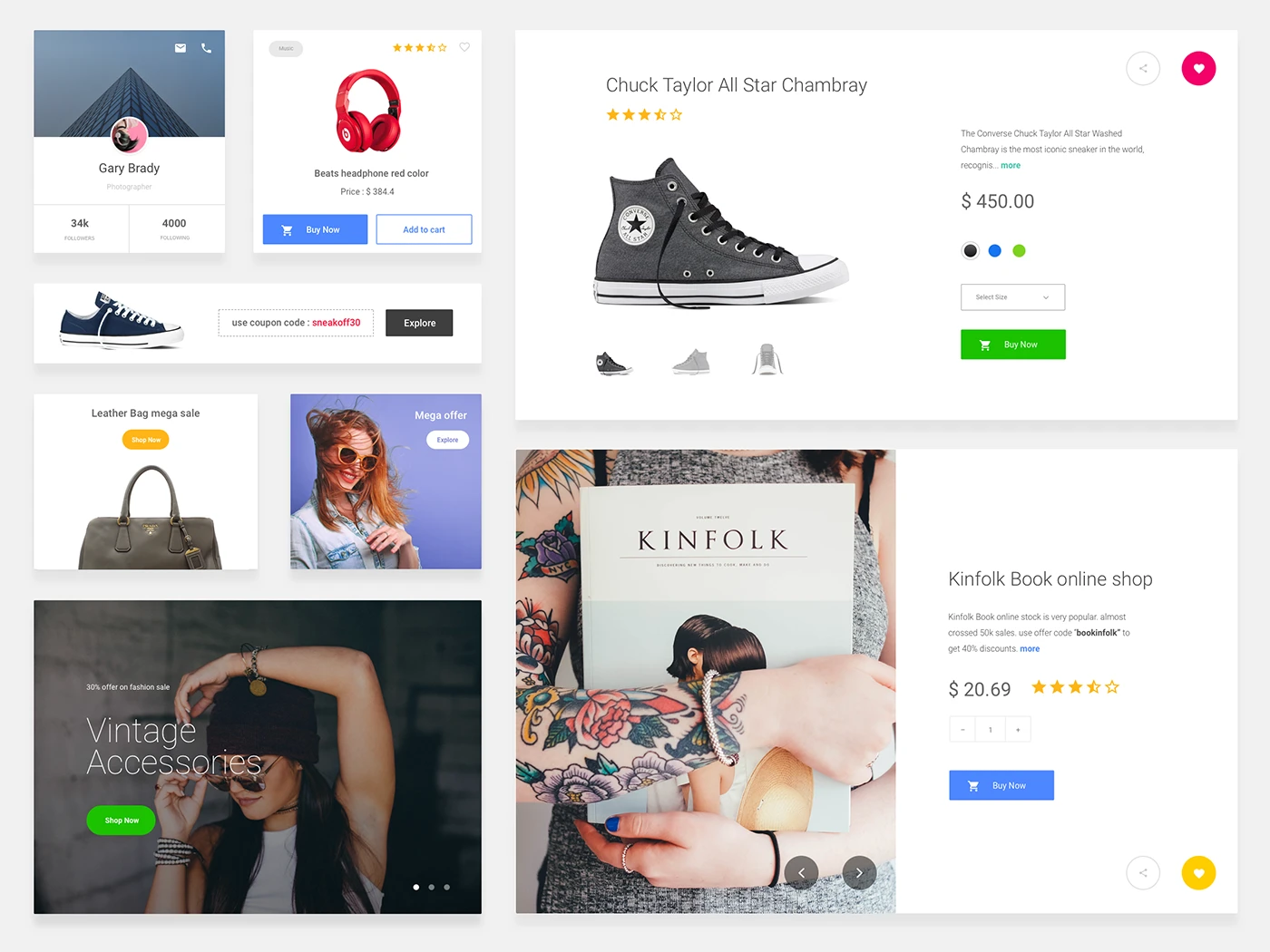 eCommerce Cards Free Sketch UI Kit - Clean and minimal eCommerce Cards by Divan Raj