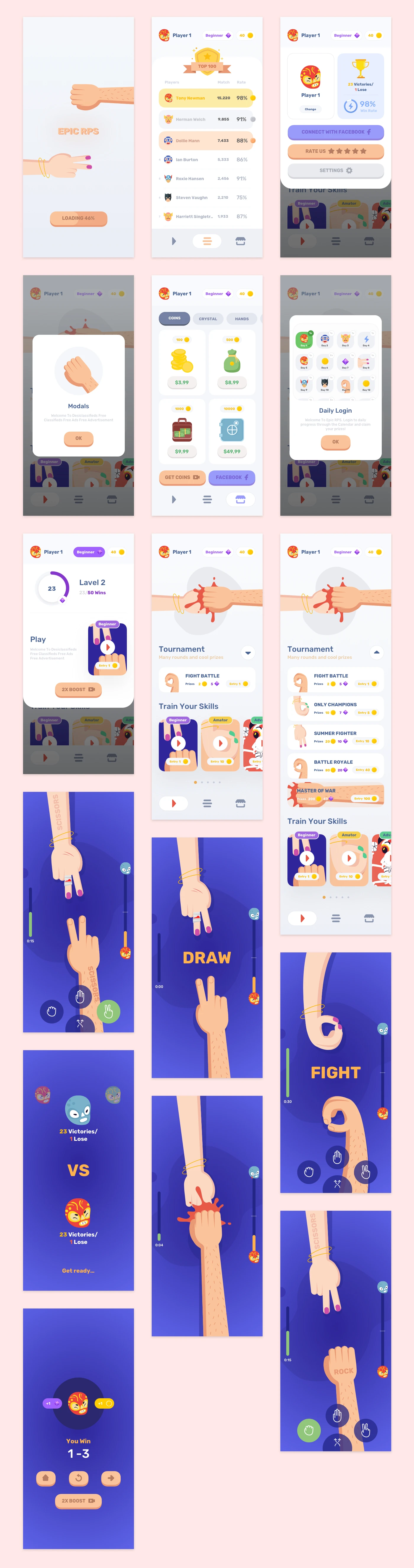 Epic Mobile Game UI Kit for Sketch - Fancy mobile game concept, 16+ screens for you to get started.