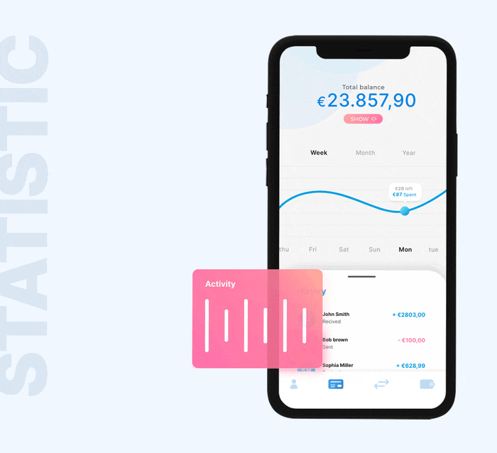 Financial UI Kit for Adobe XD - The aim of this project was to create a UI-Kit for Financial and Banking Apps, following smooth UI guiding lines and thinking about a possible user. Shapes, colours and constructions are all build thinking about the readability and trustability.