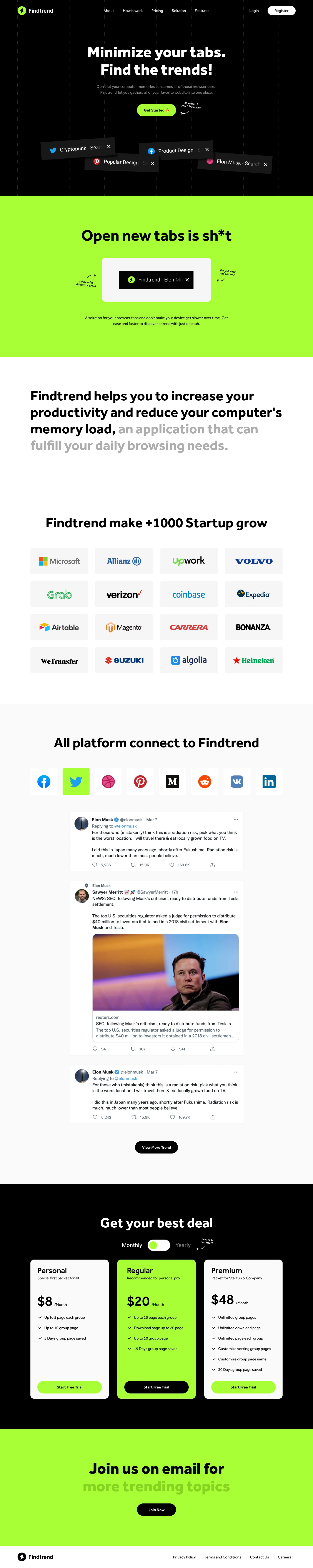 Findtrend Free Landing Page for Figma - Clean and clear landing page with necessary stuff to create a new design projects.